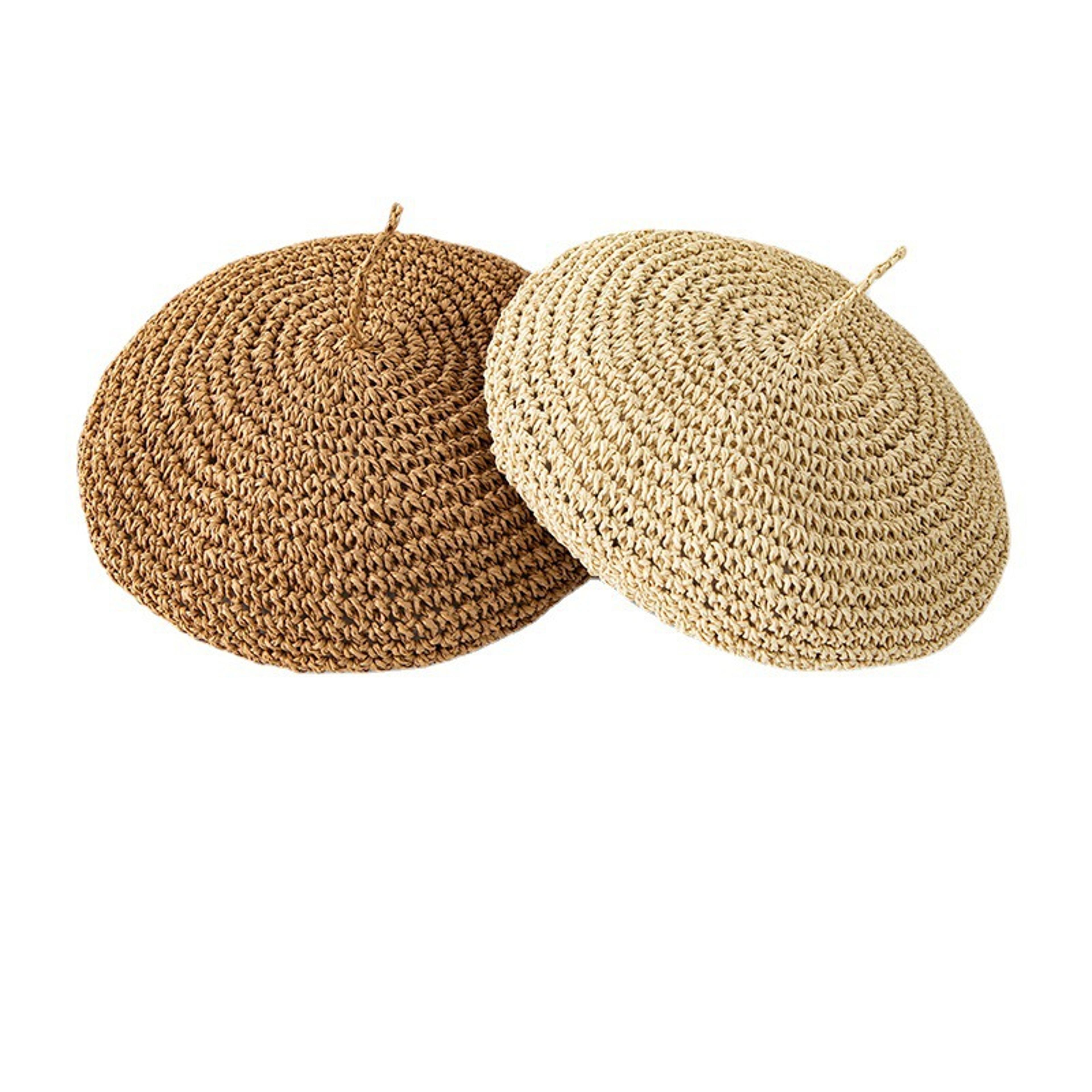 chic straw crochet beret hat for women