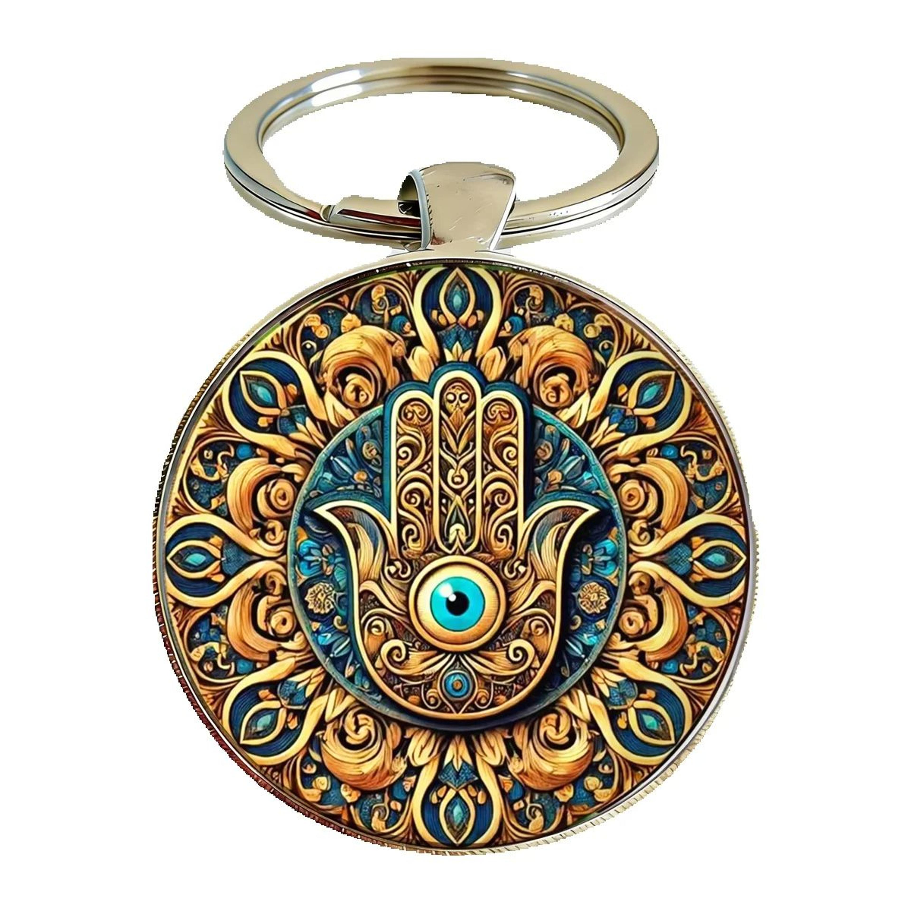vintage hamsa hand and evil eye keychain
