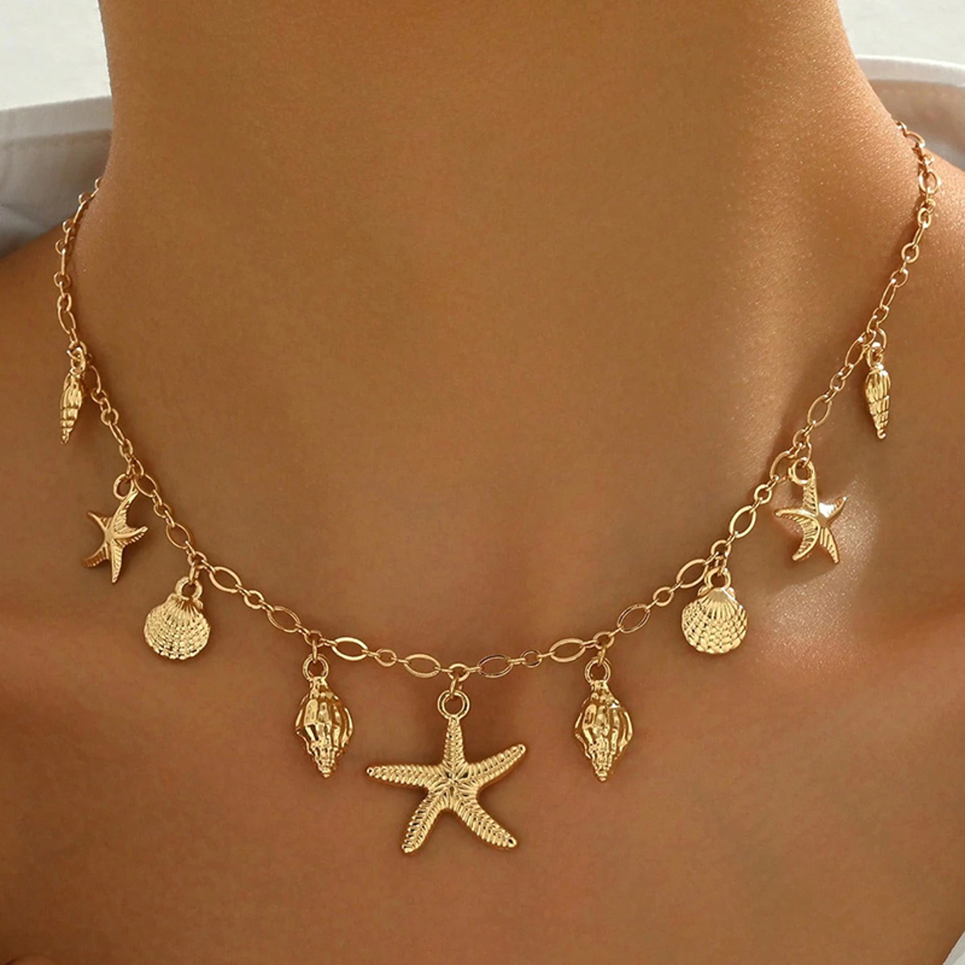 bohemian shell starfish pendant necklace for women