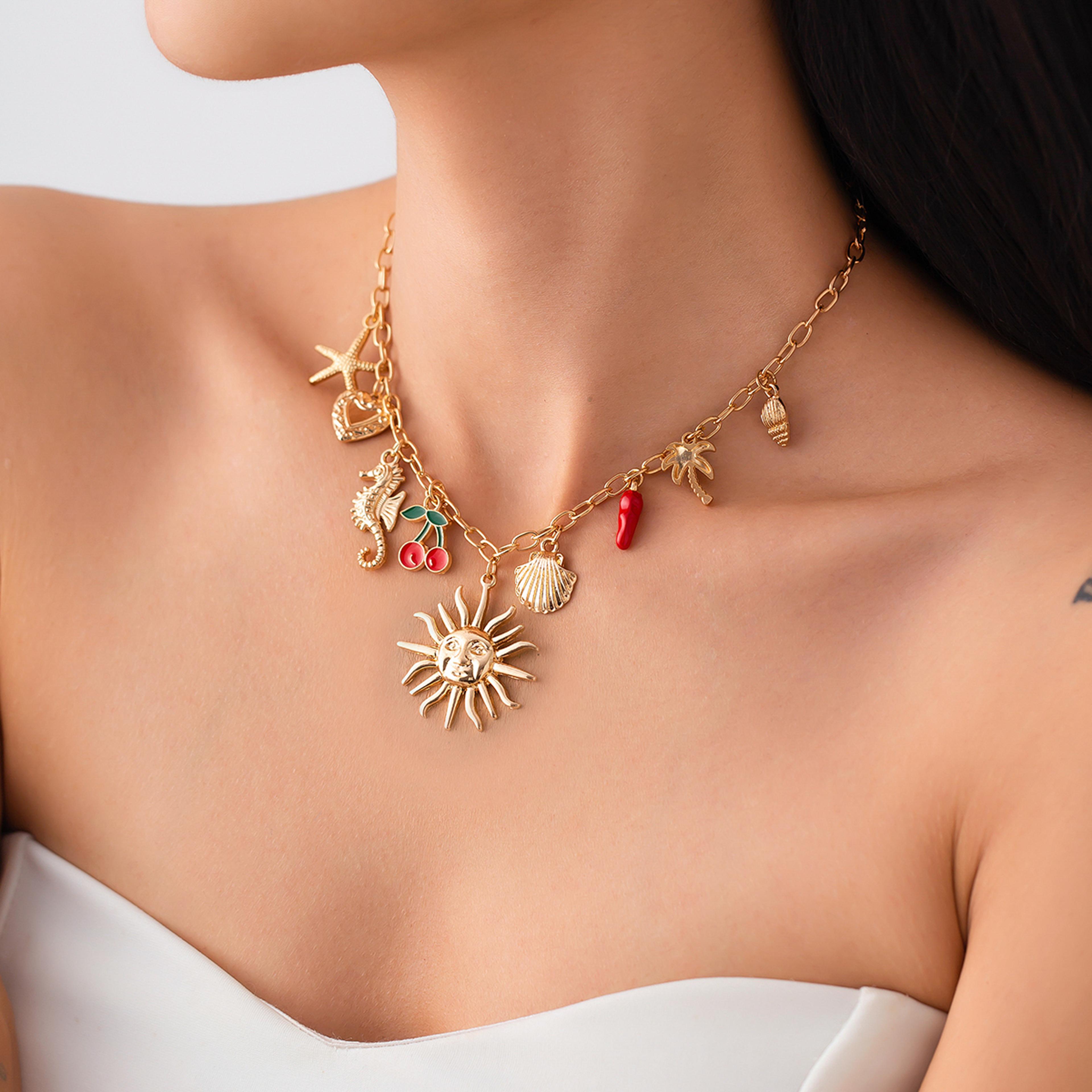 salircon gold starfish necklace for women vintage summer beach jewelry