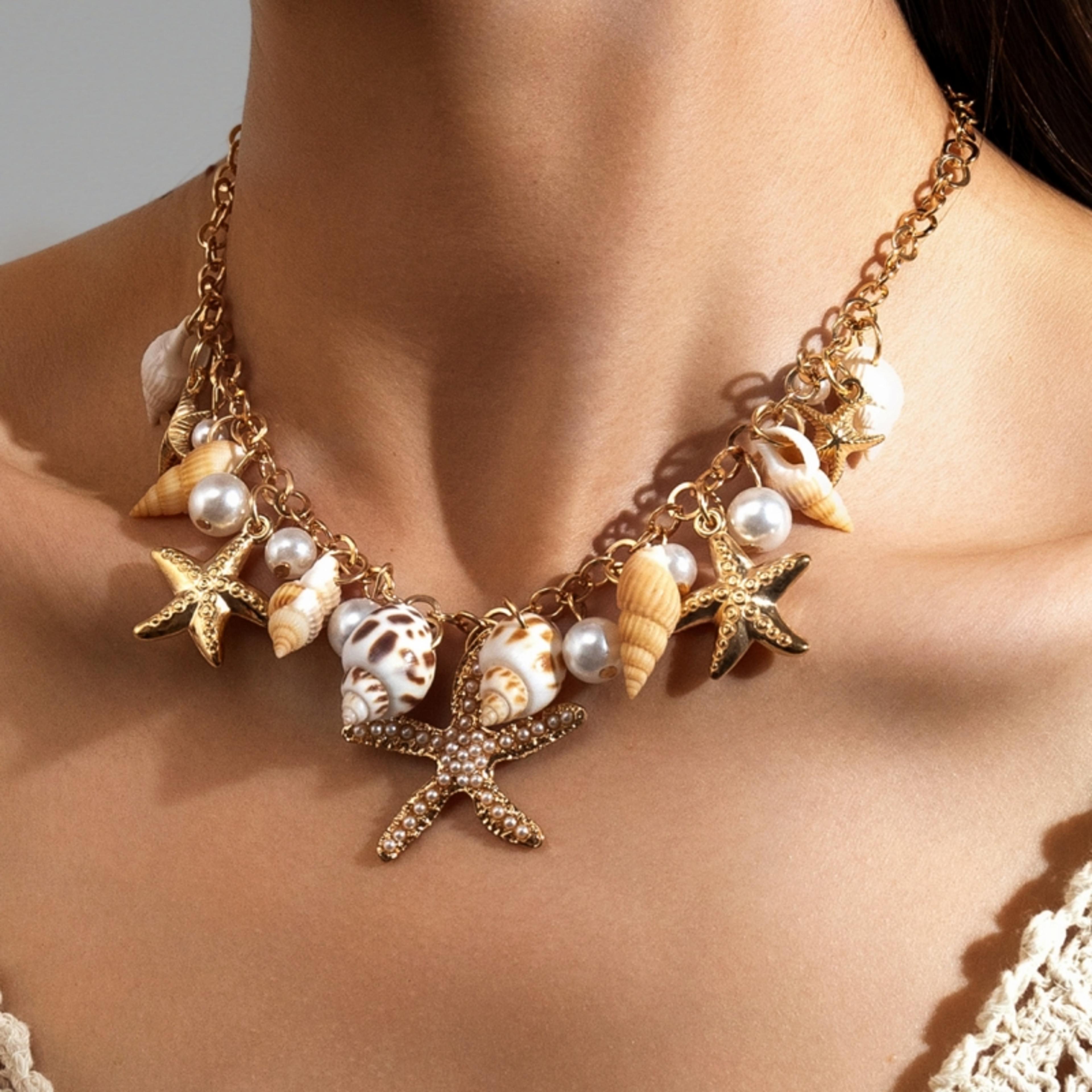 bohemian conch shell starfish pearl necklace for women