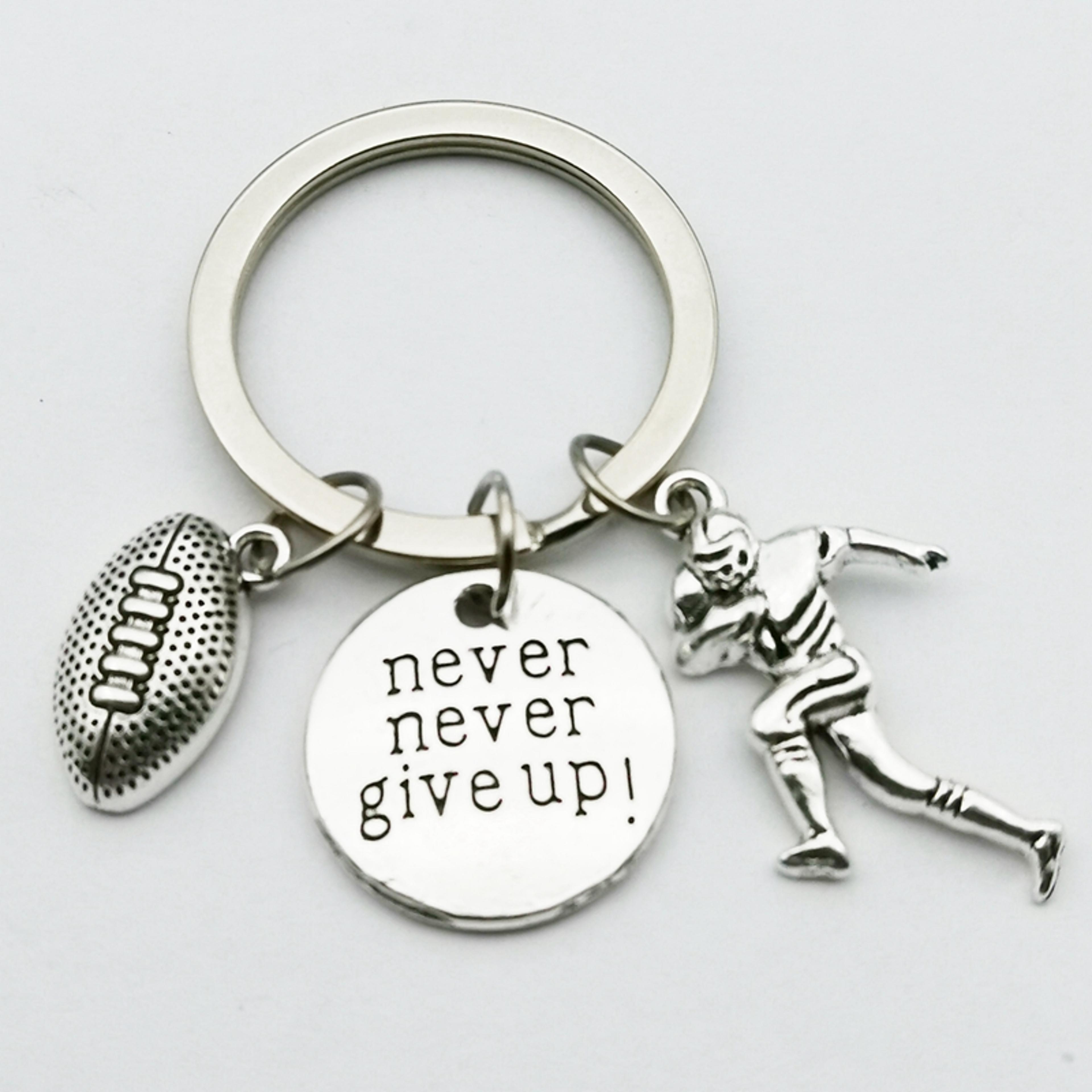 inspirational football and rugby player sports keychain for women and sports fans