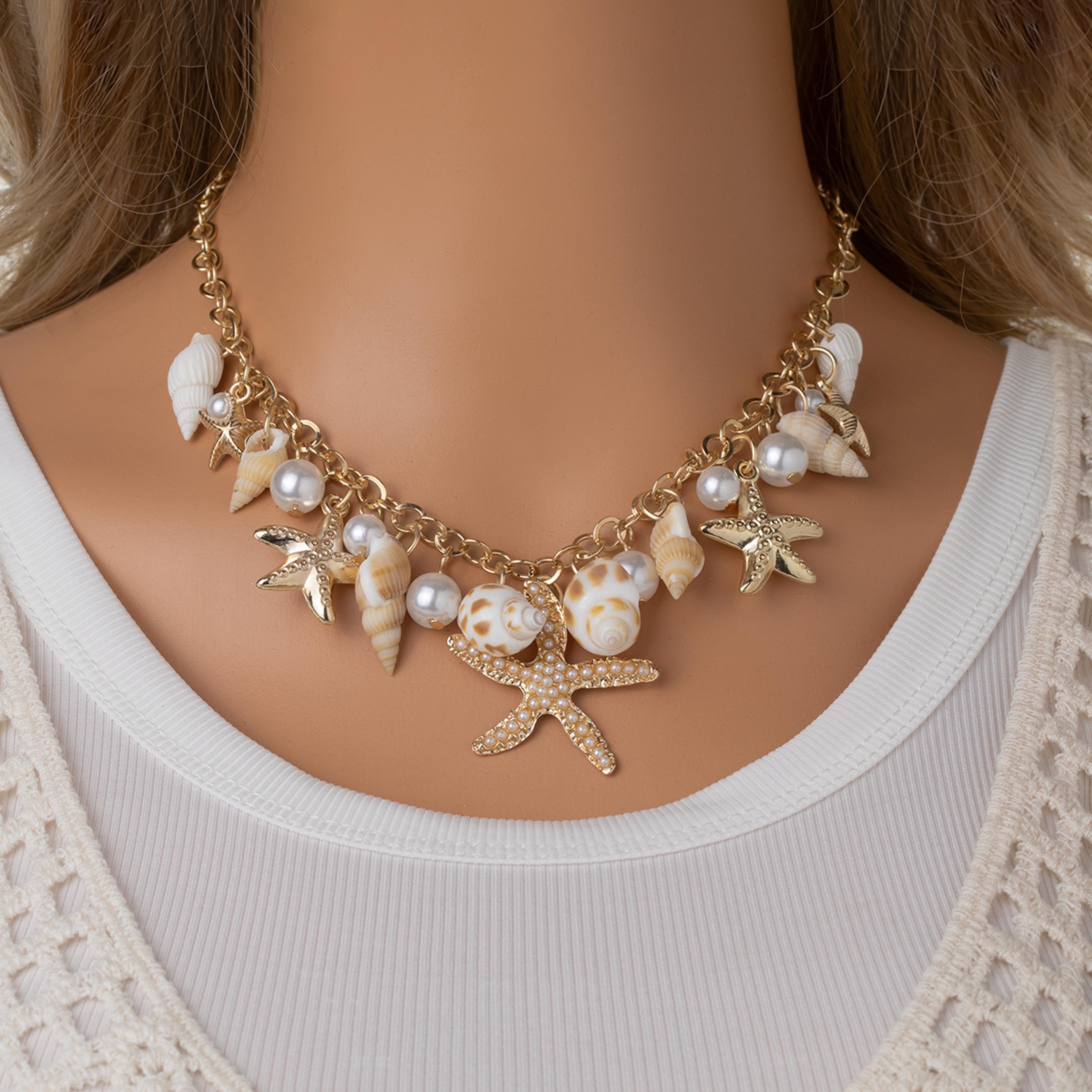 bohemian pearl starfish necklace for women beach jewelry