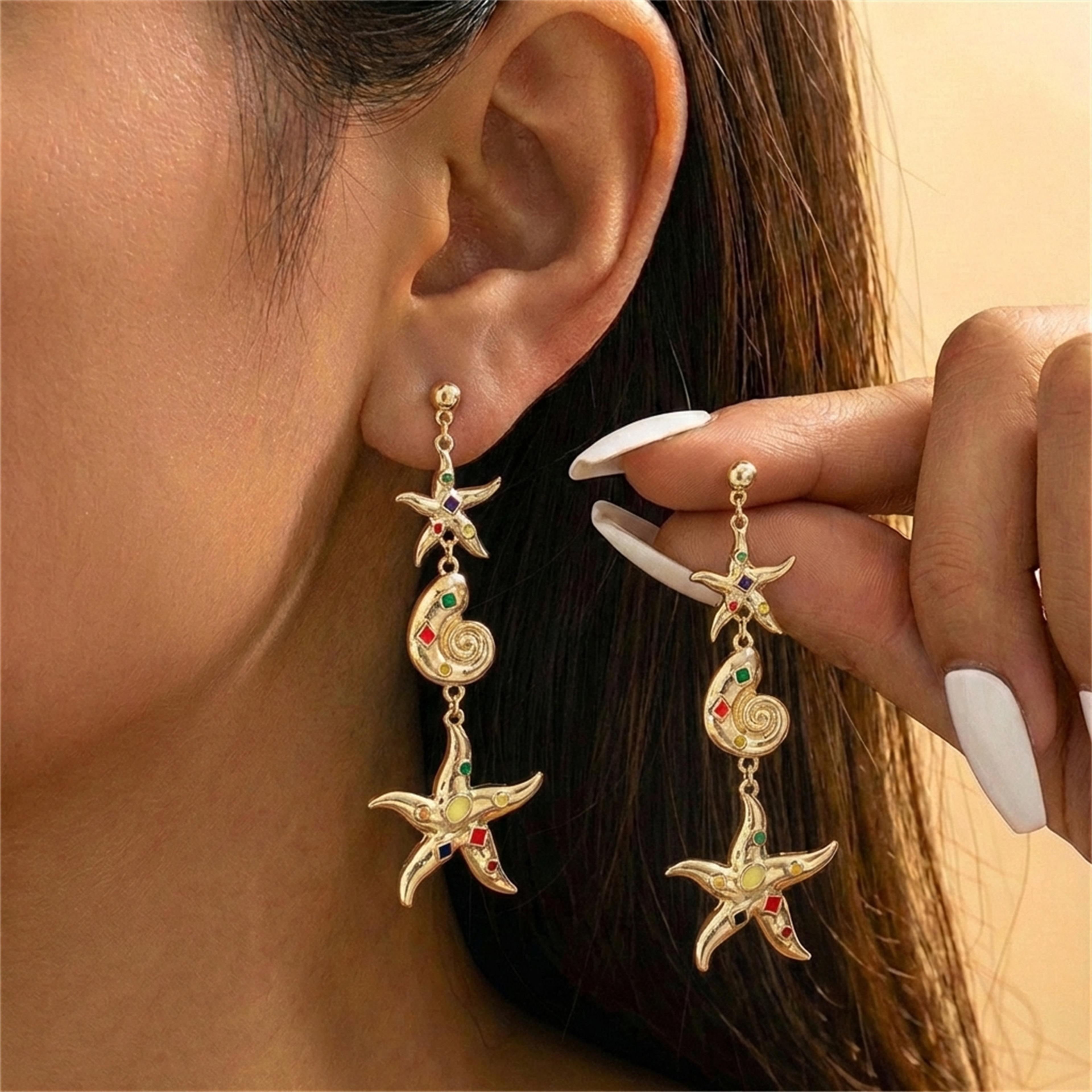 bohemia starfish conch pendant earrings for women vacation jewelry