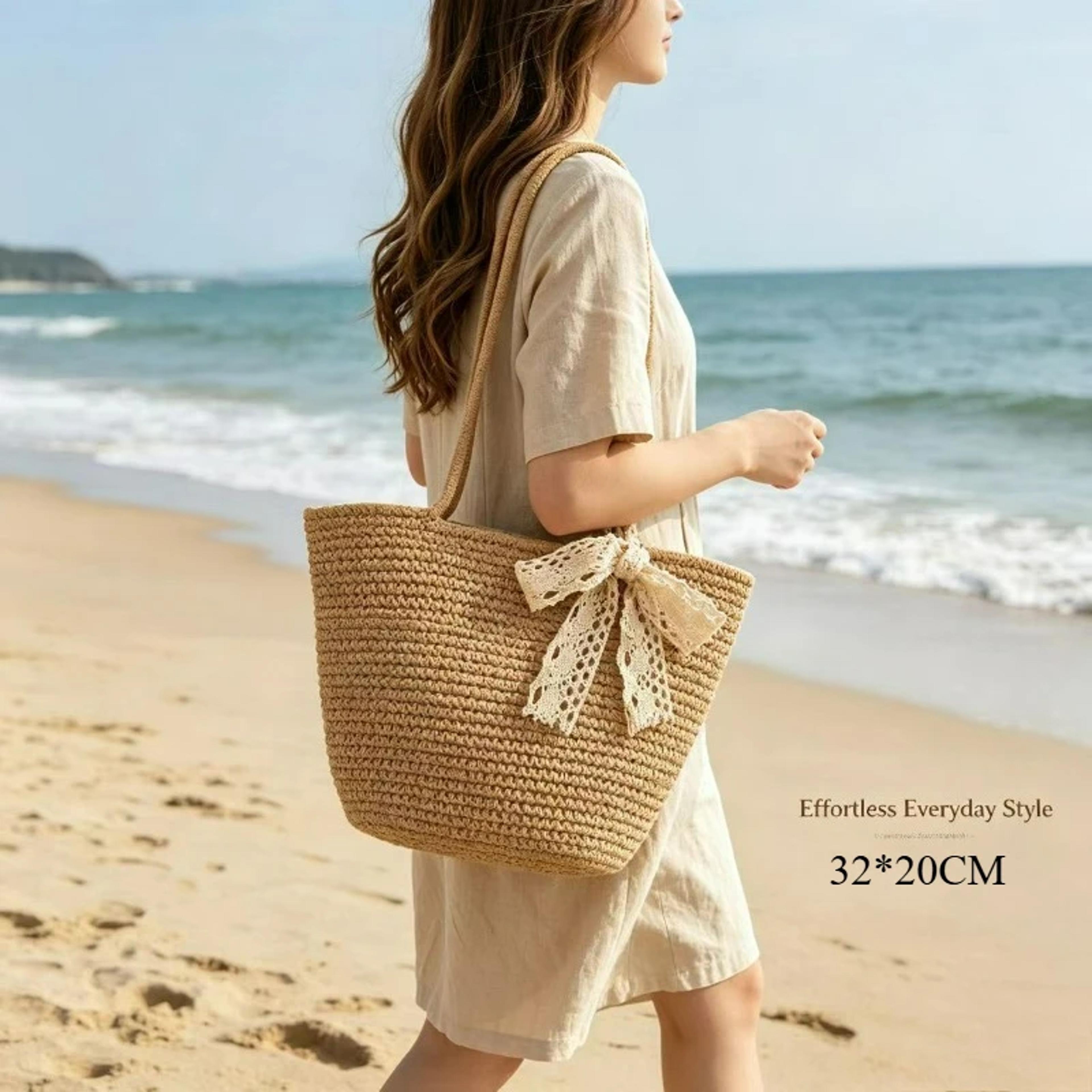 handcrafted straw beach tote for summer vacations