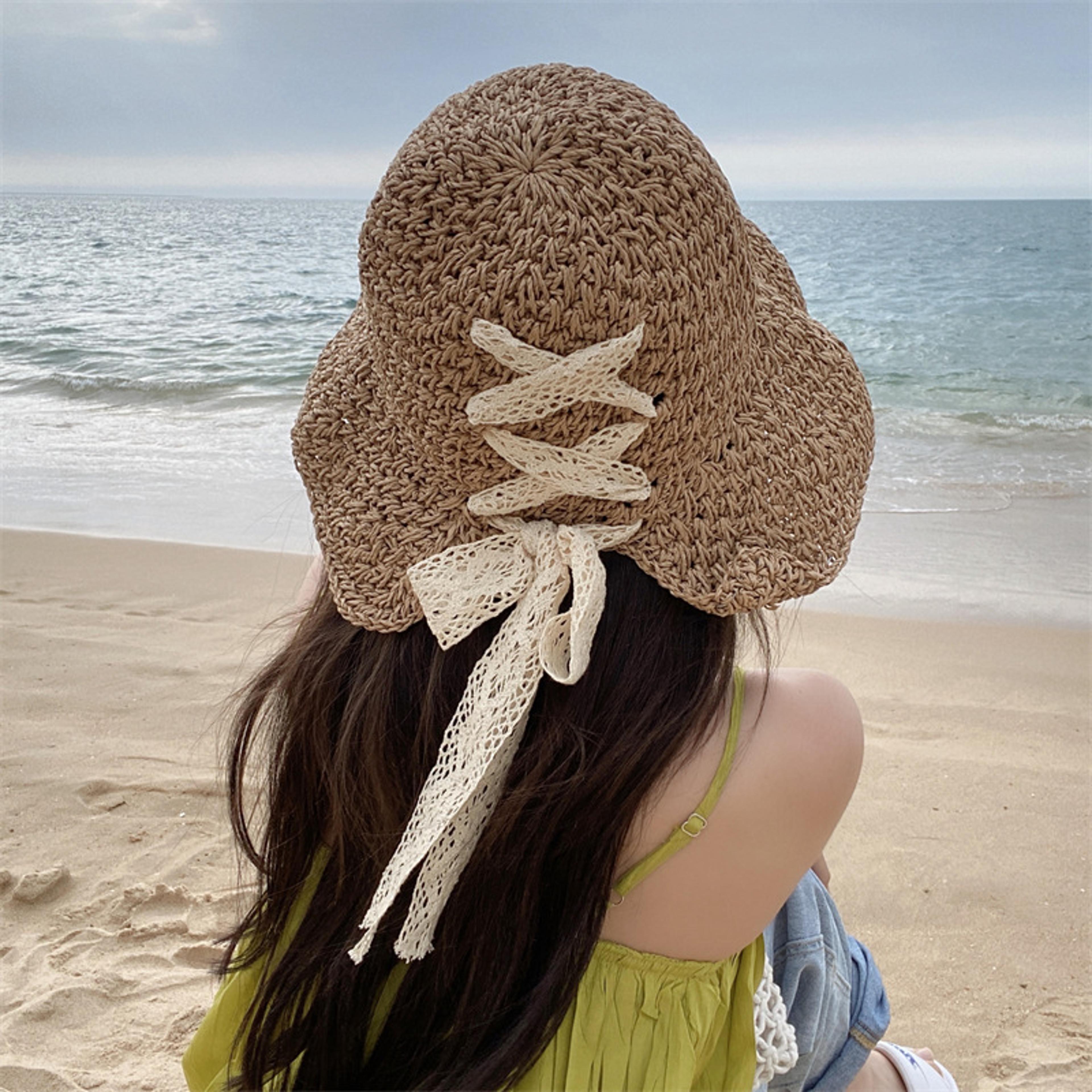 aesthetic lace bow summer sun hat
