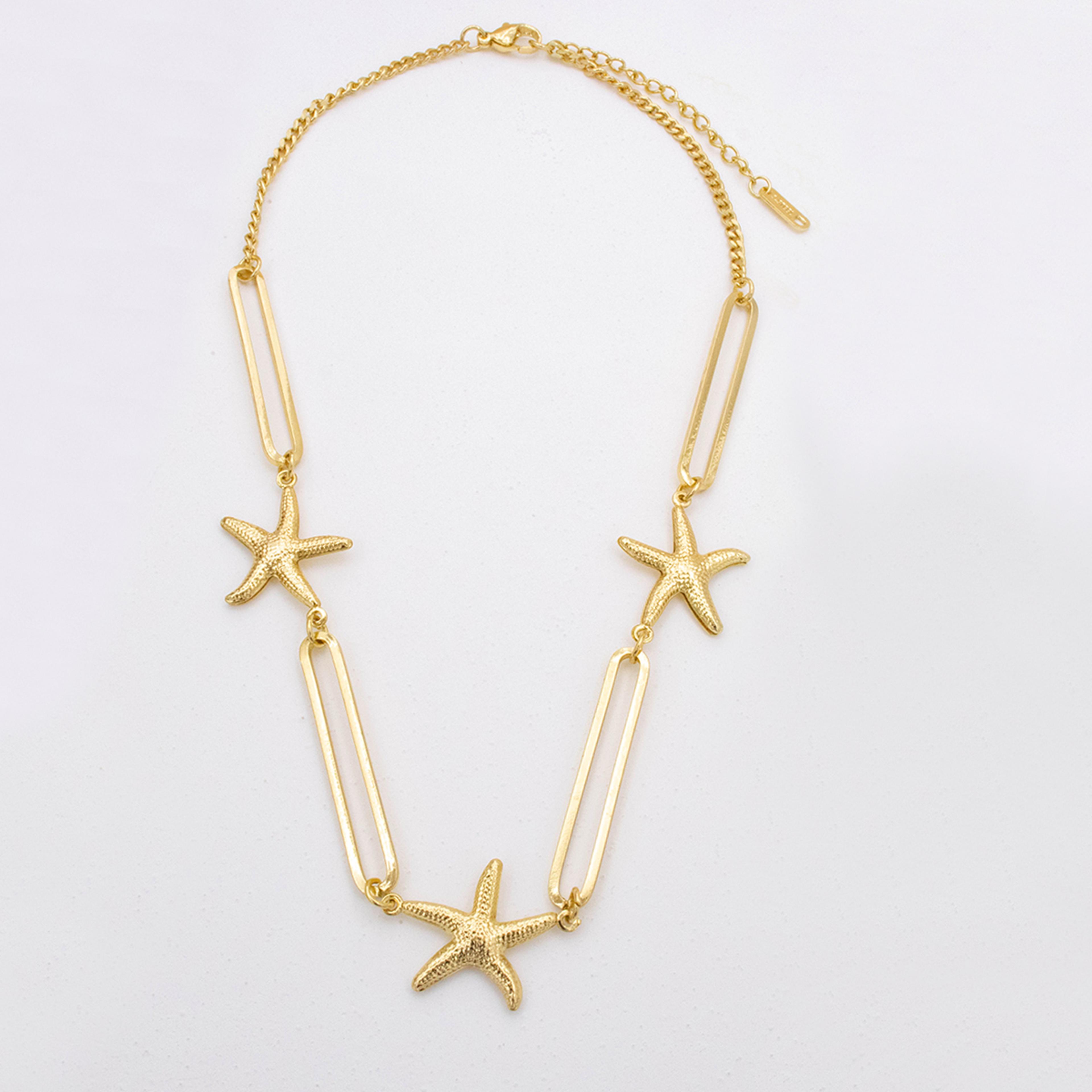 gold starfish necklace for women, waterproof stainless steel beach jewelry, dainty coastal pendant