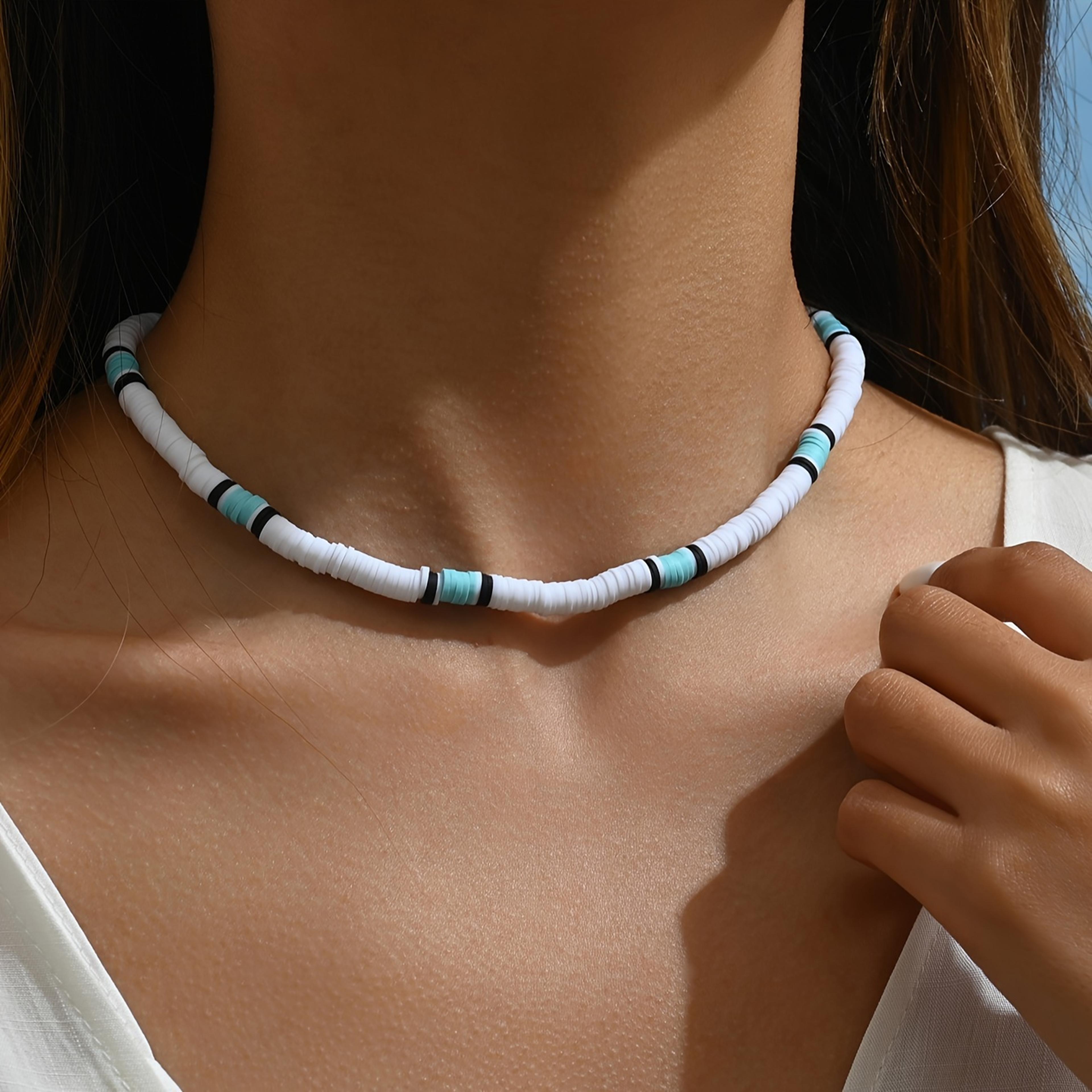 bohemian polymer clay choker necklace for beach vacation