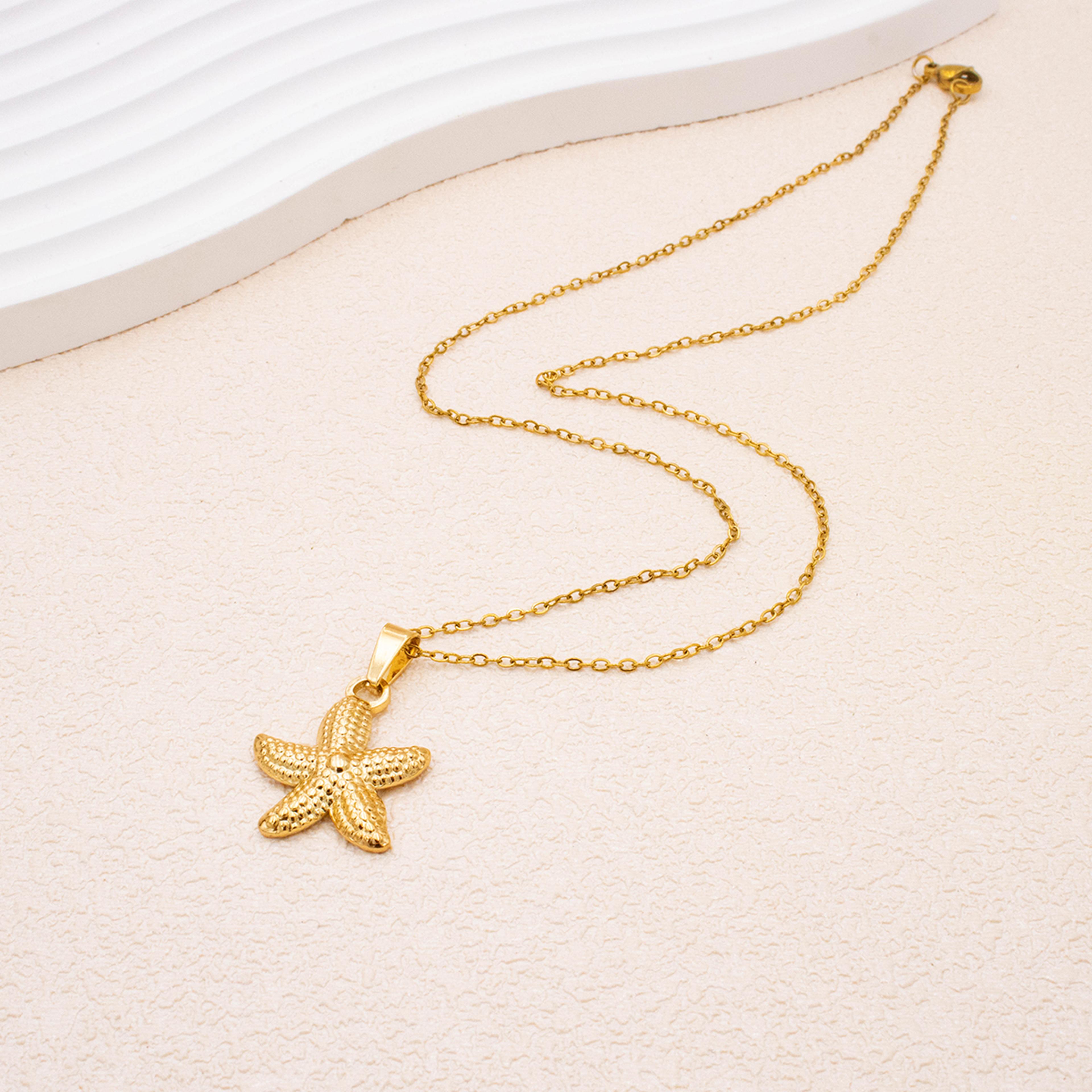 gold starfish pendant necklace for women stainless steel waterproof beach jewelry