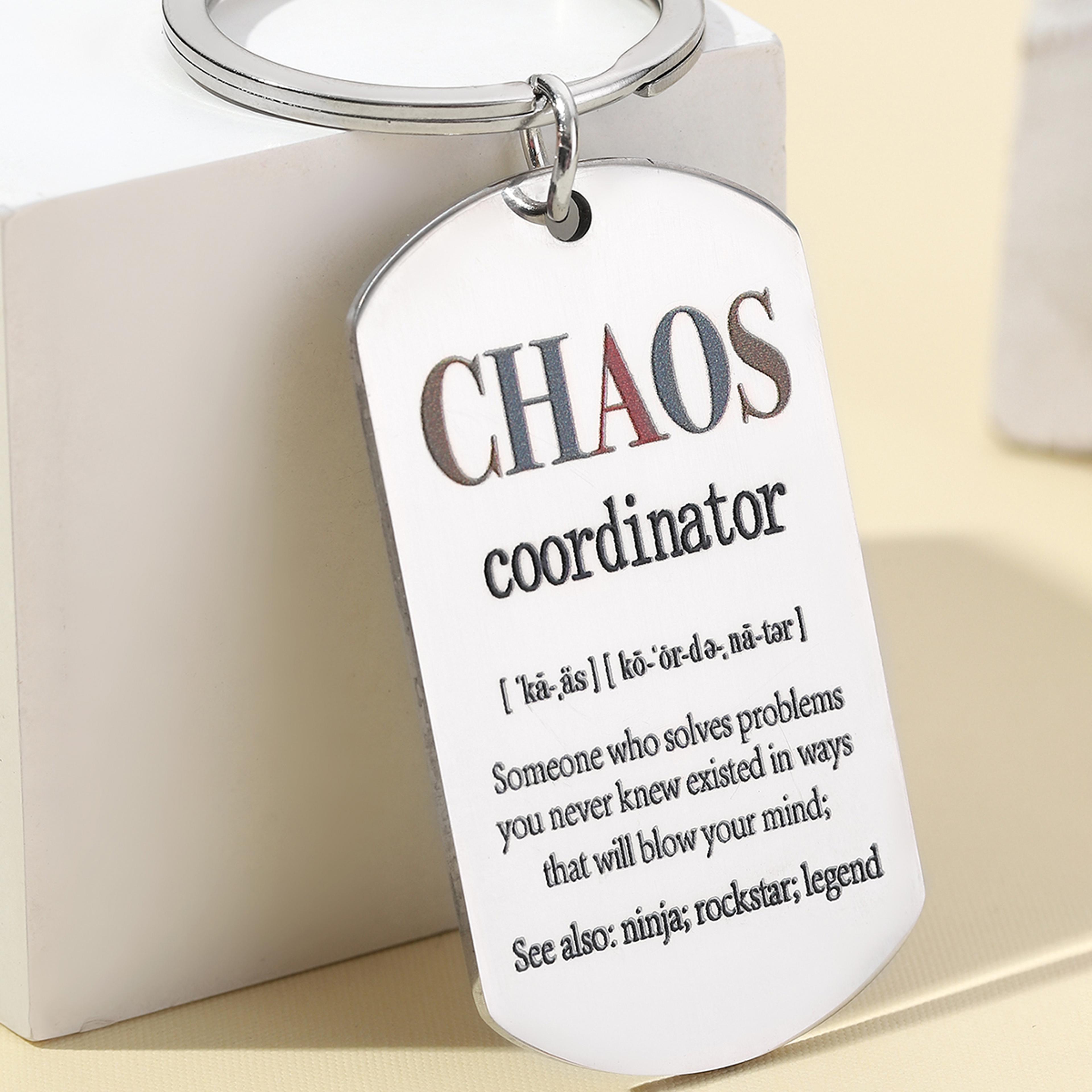 spanish chaos coordinator stainless steel keychain for boss and coworkers