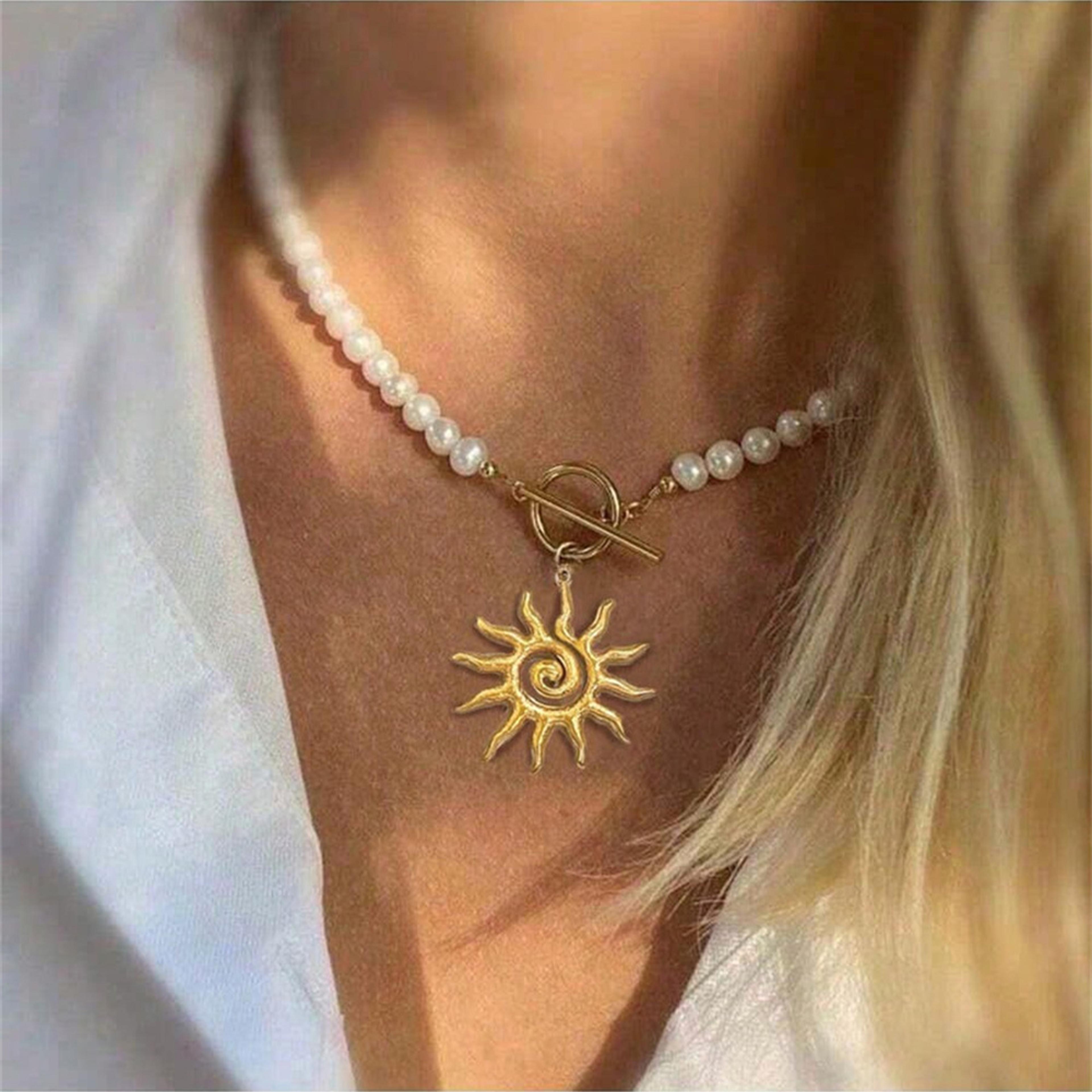 sunburst pearl pendant necklace