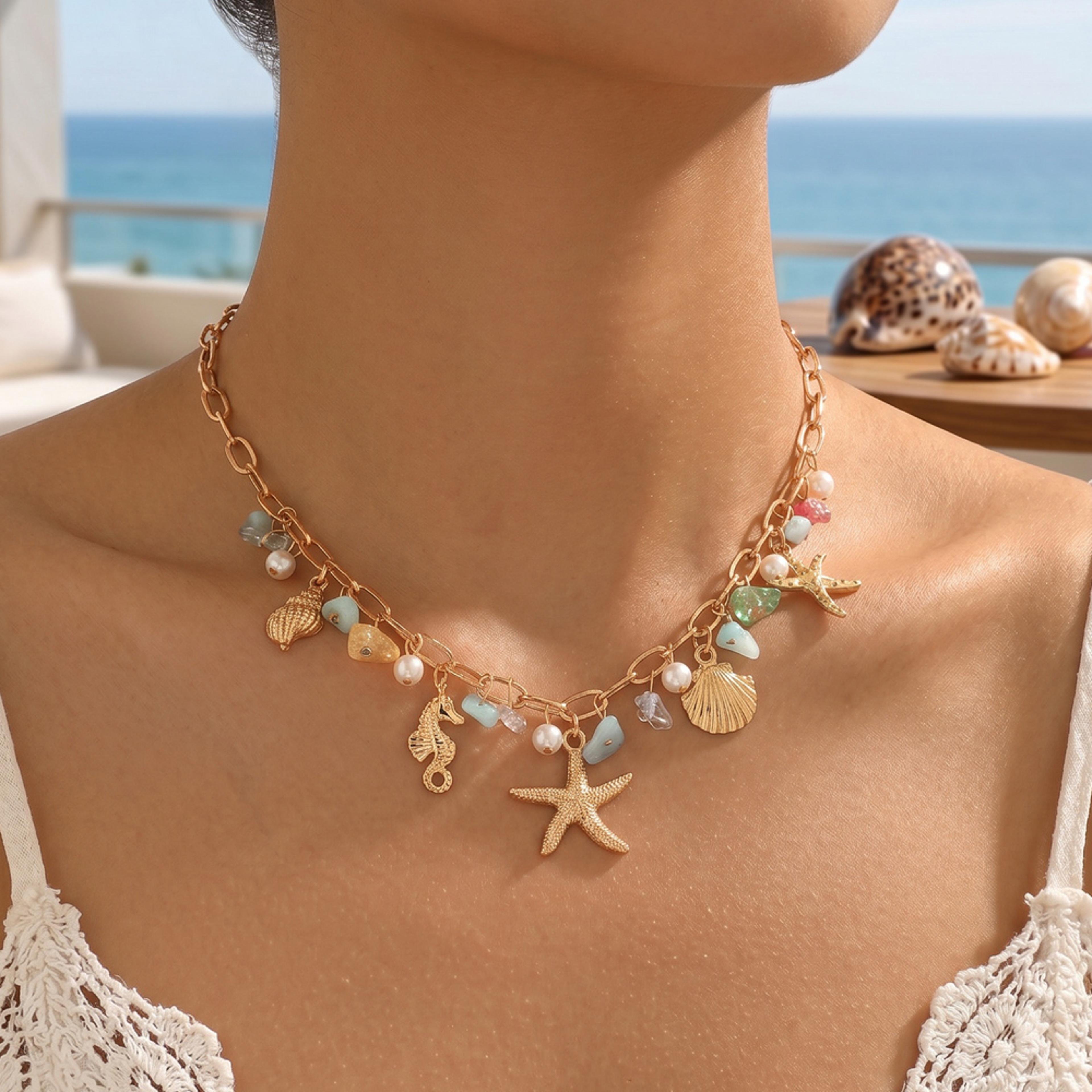colorful chip stone ocean choker necklace