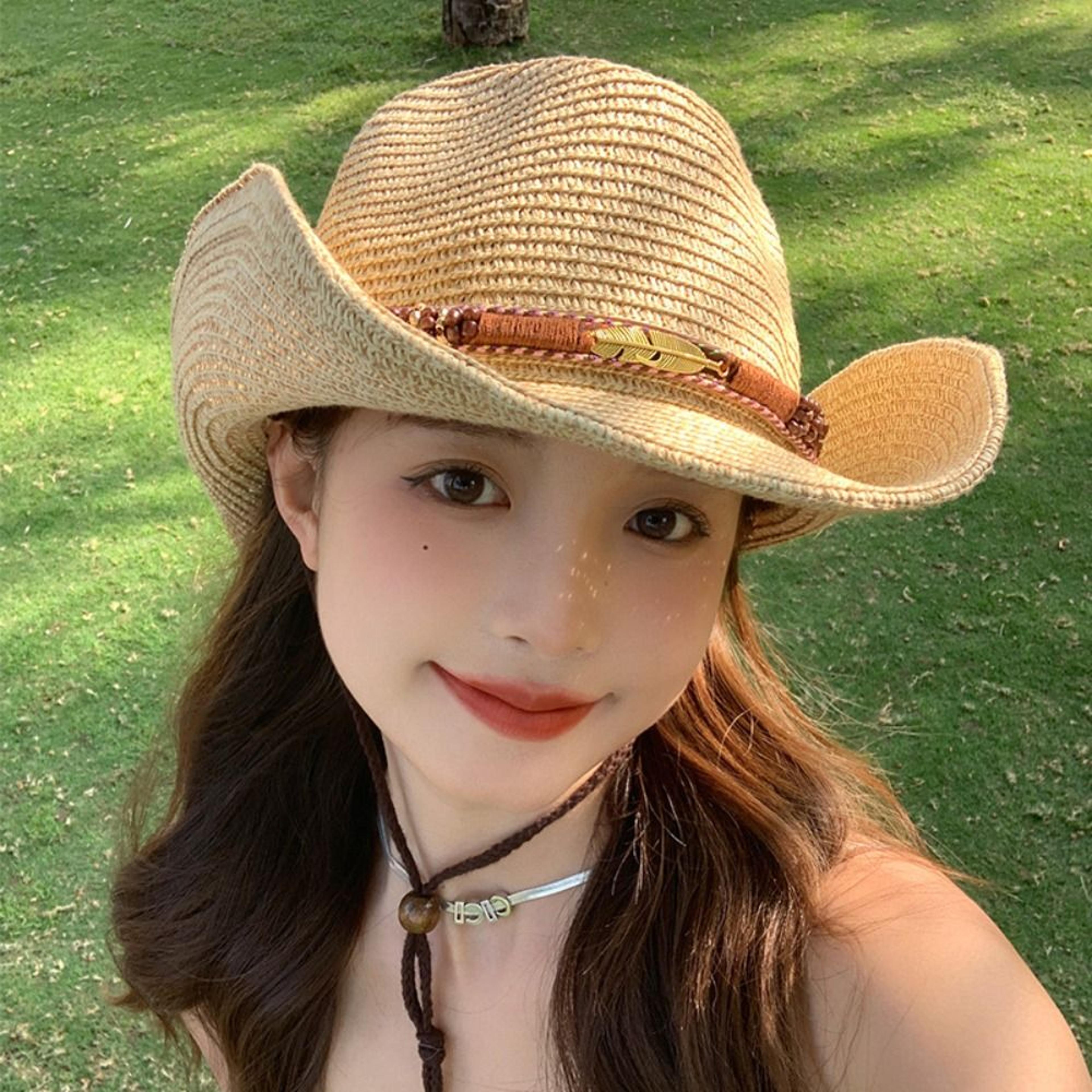 womens straw cowboy hat wide brim sun hat for summer travel