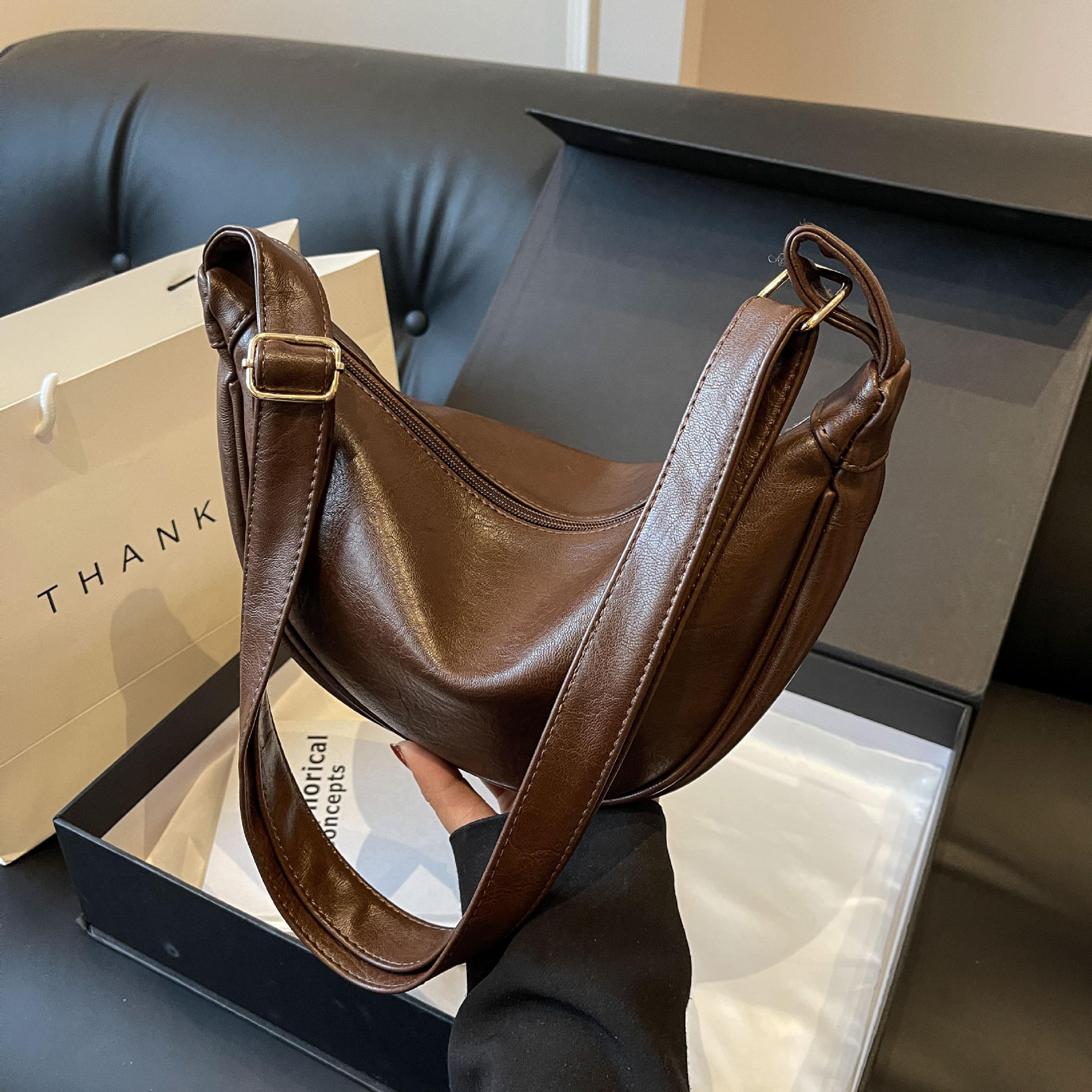 classic pu leather half moon shoulder bag