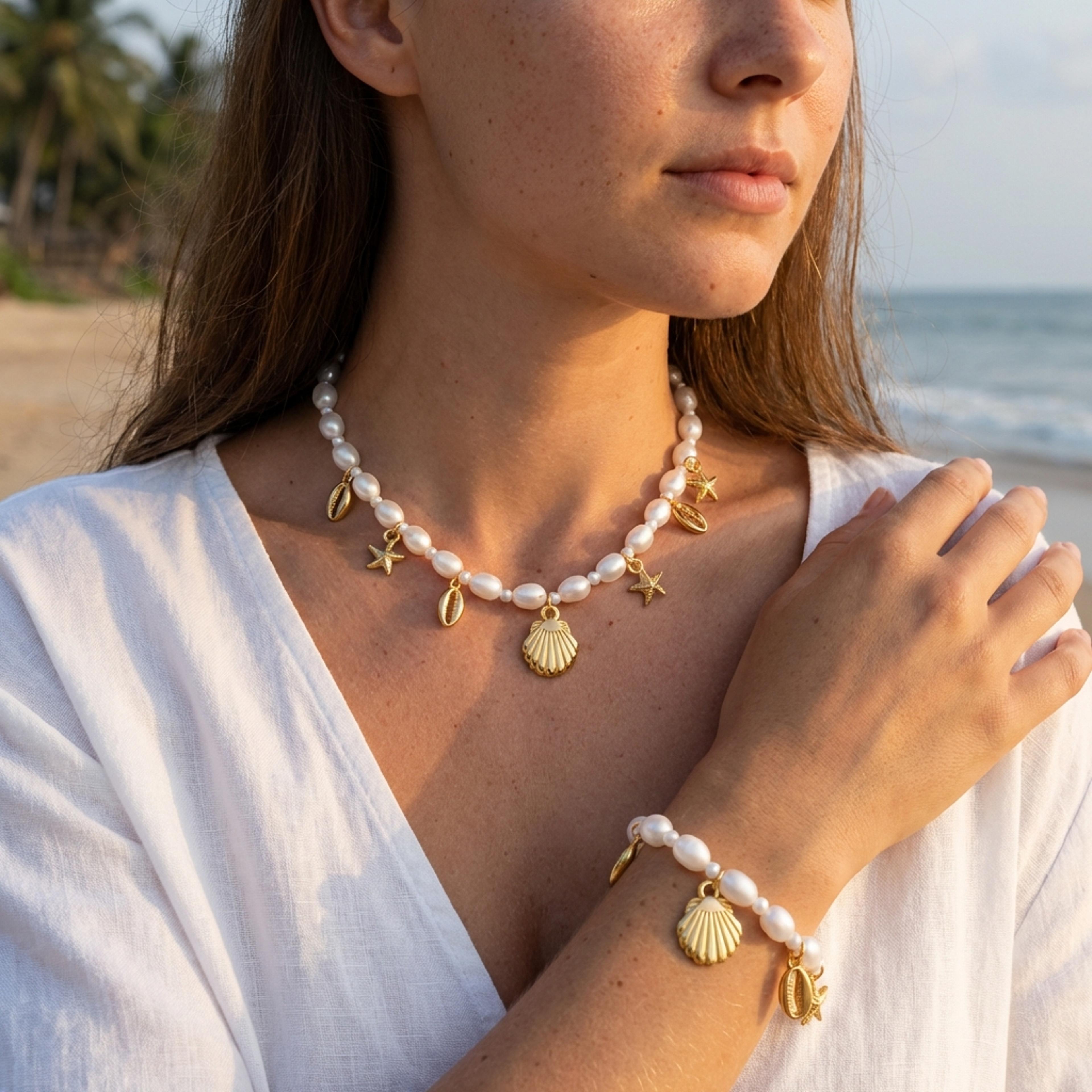 bohemian pearl choker necklace set for women