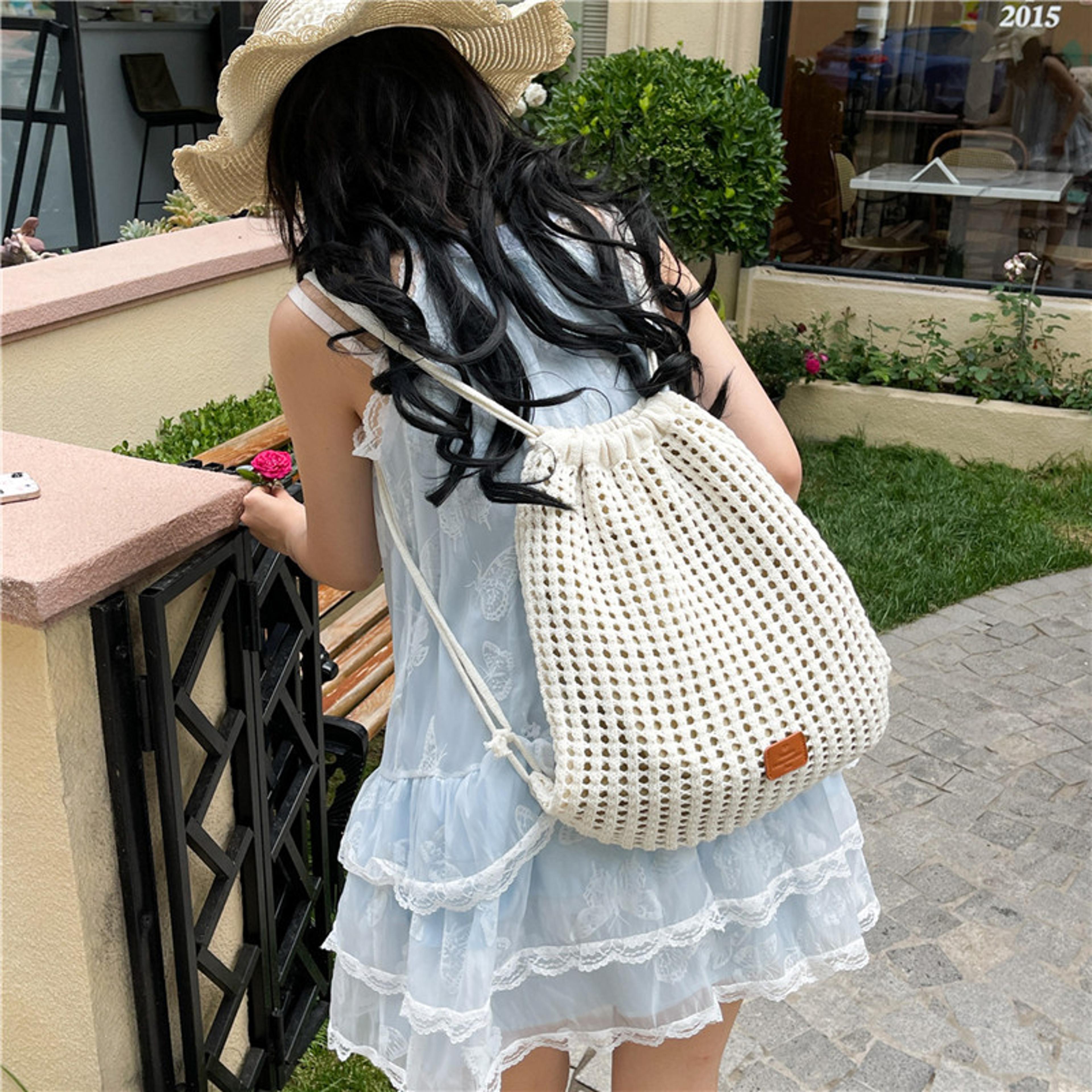 trendy woven drawstring backpack