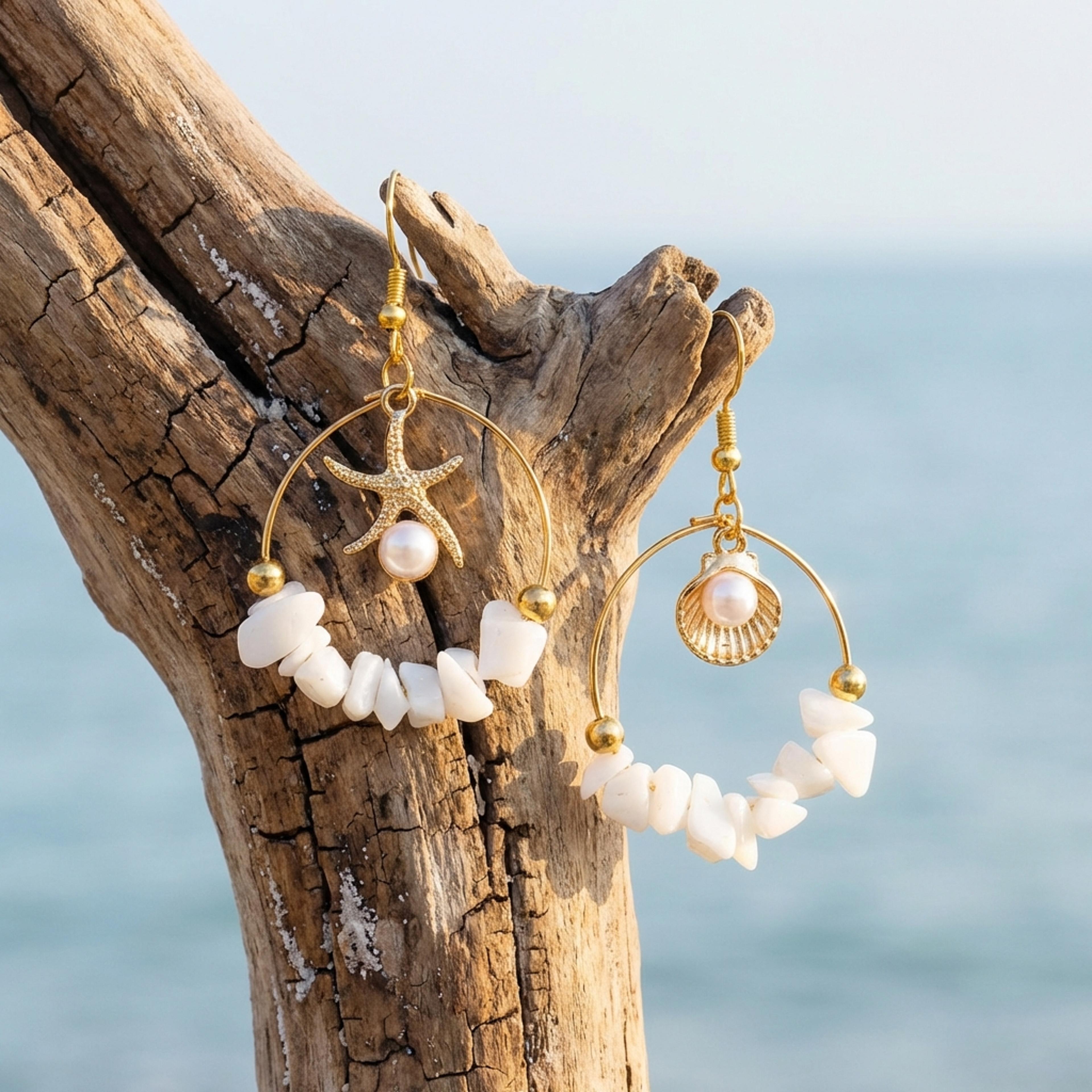 bohemian starfish shell asymmetric dangle earrings for summer beach style