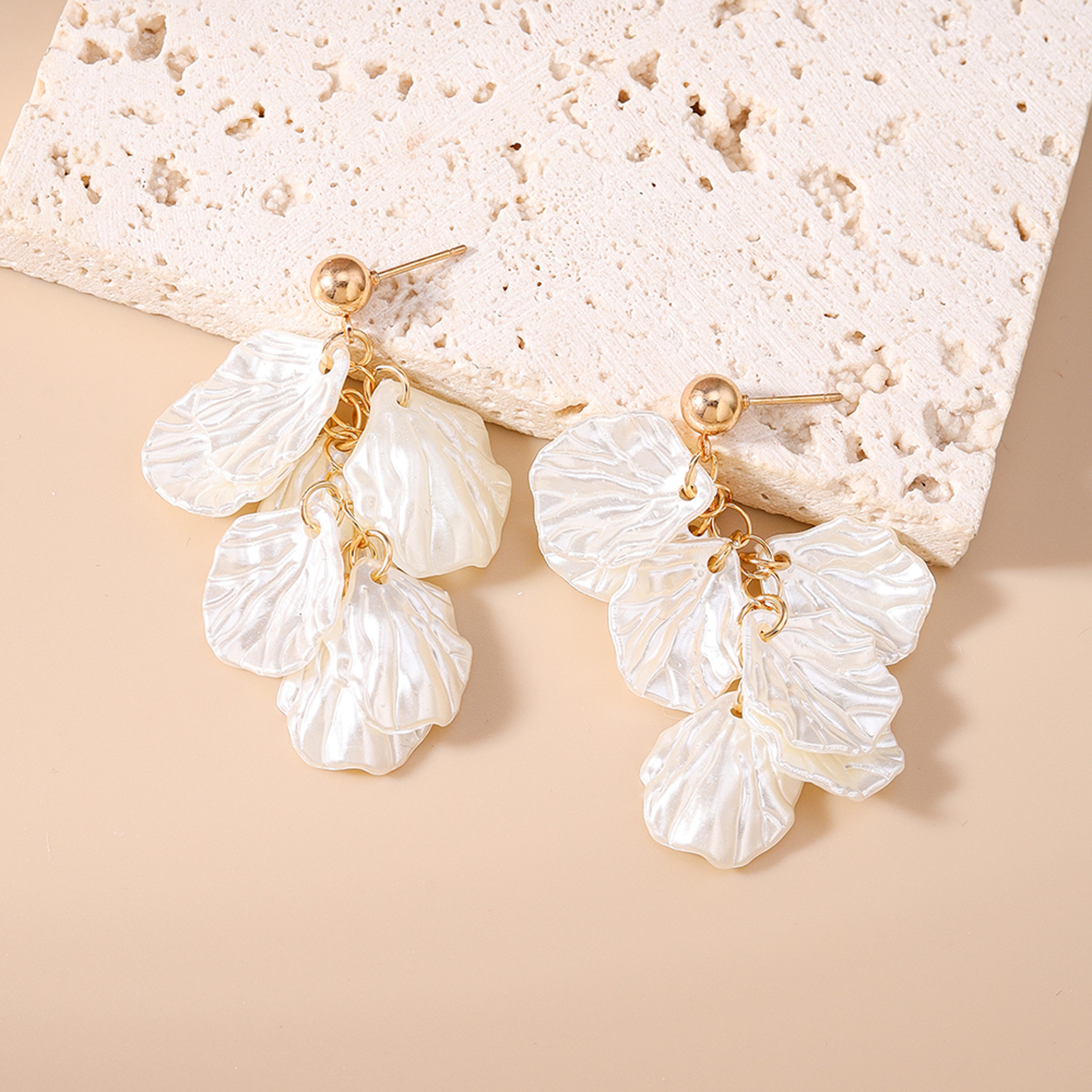 aihua fashion white shell summer beach dangle earrings for women and girls