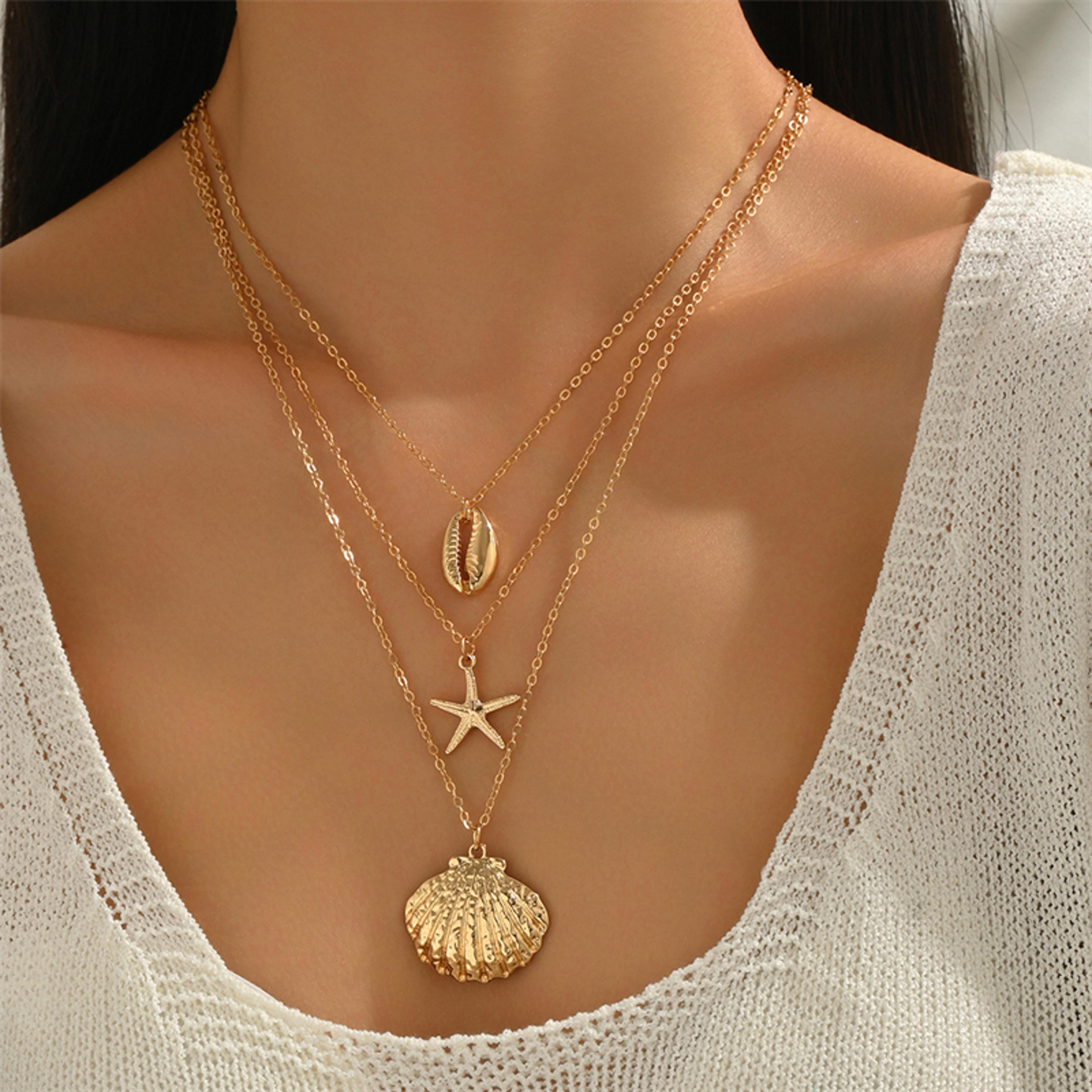 gold starfish multi layer necklace for summer vacation and beach party