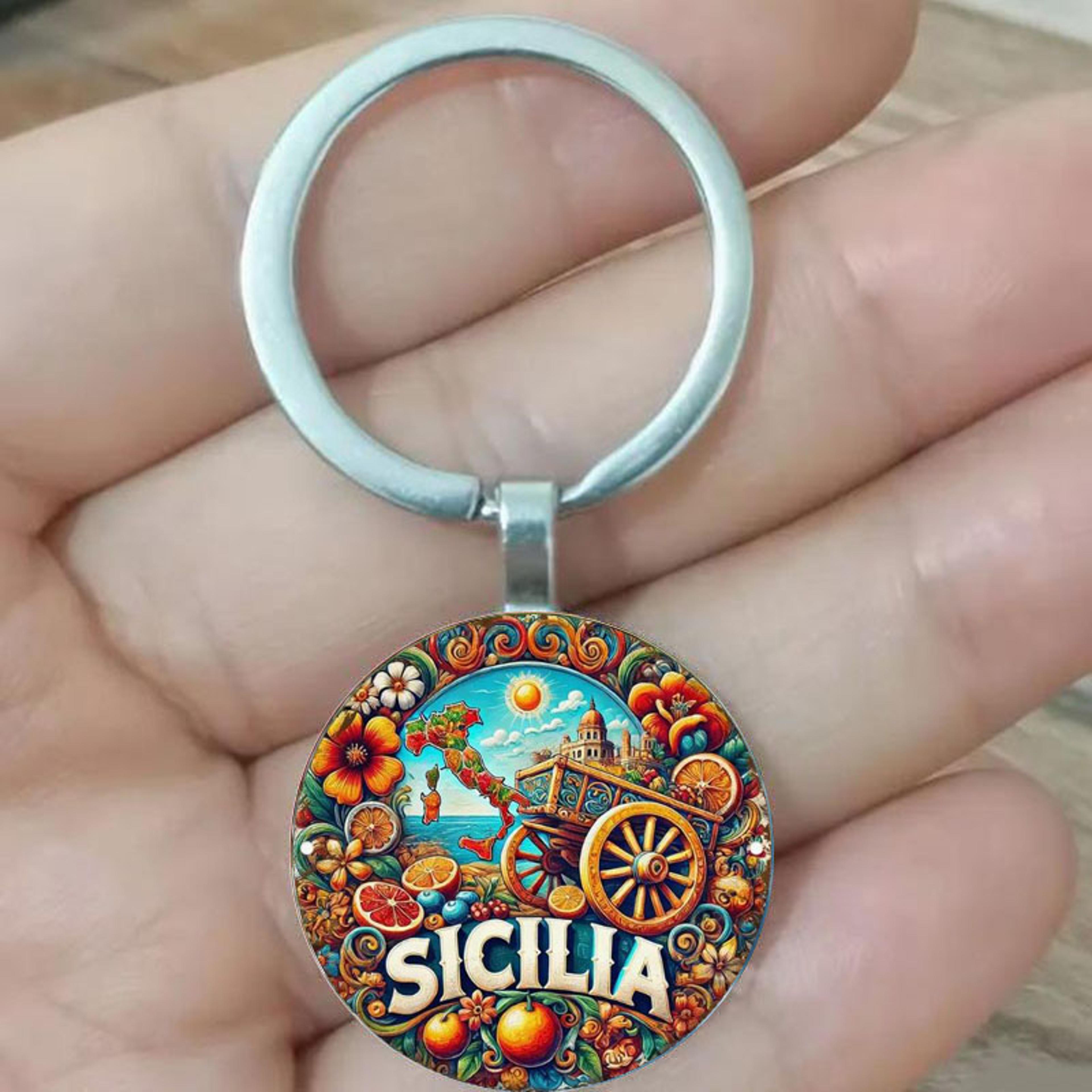 handmade sicilian carriage keychain vintage italian souvenir