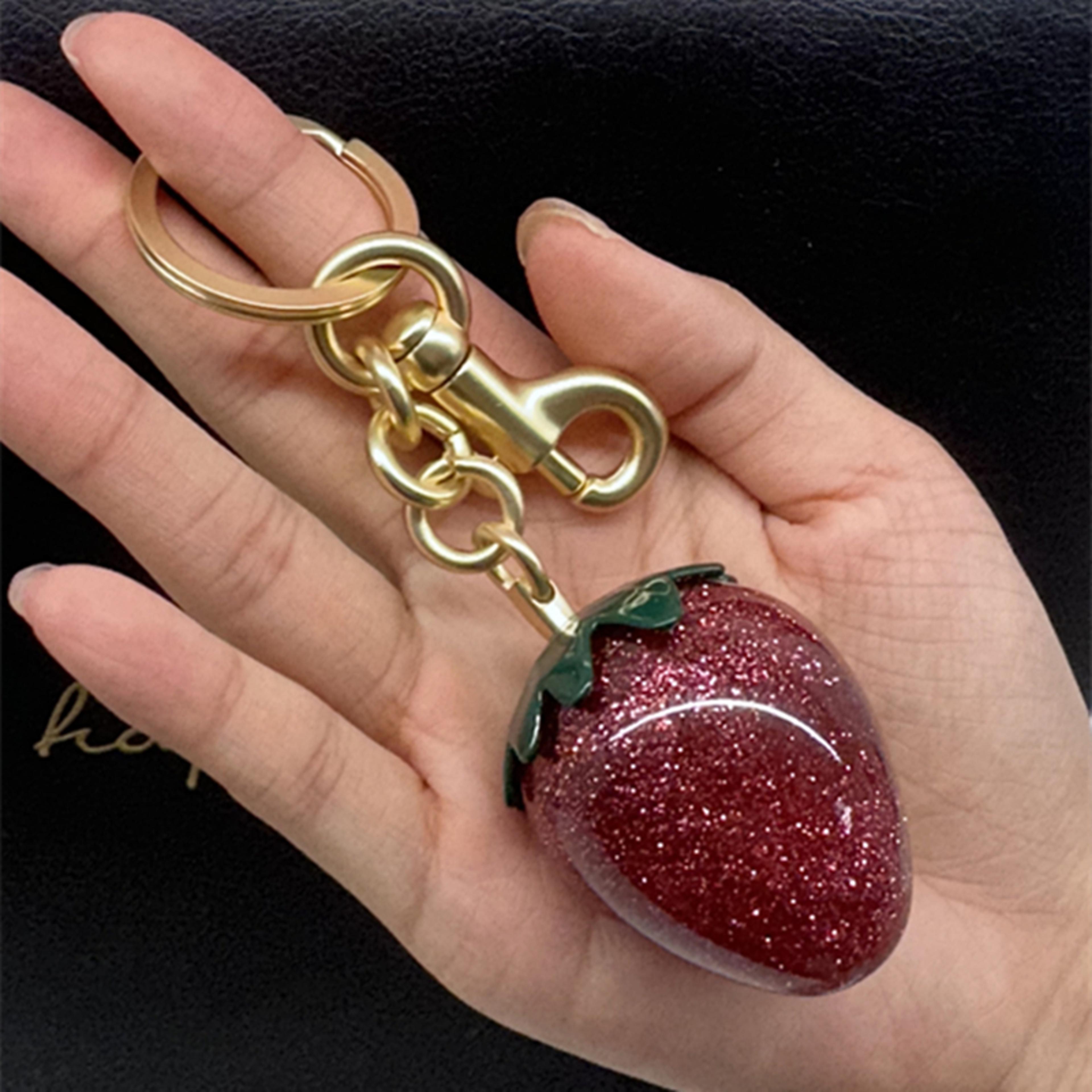 red crystal strawberry bag charm and keychain for handbags