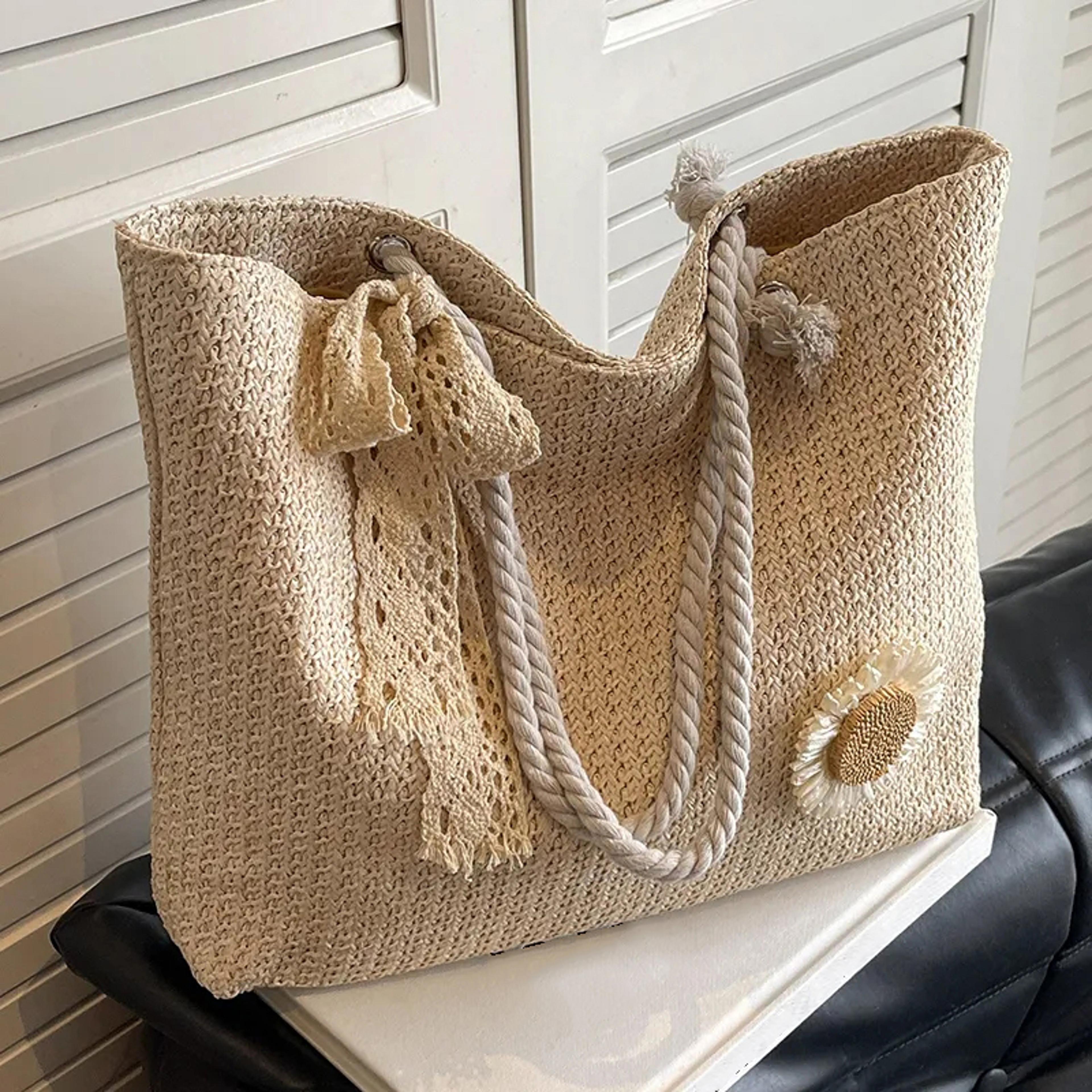 handwoven summer beach tote and retro straw shoulder bag