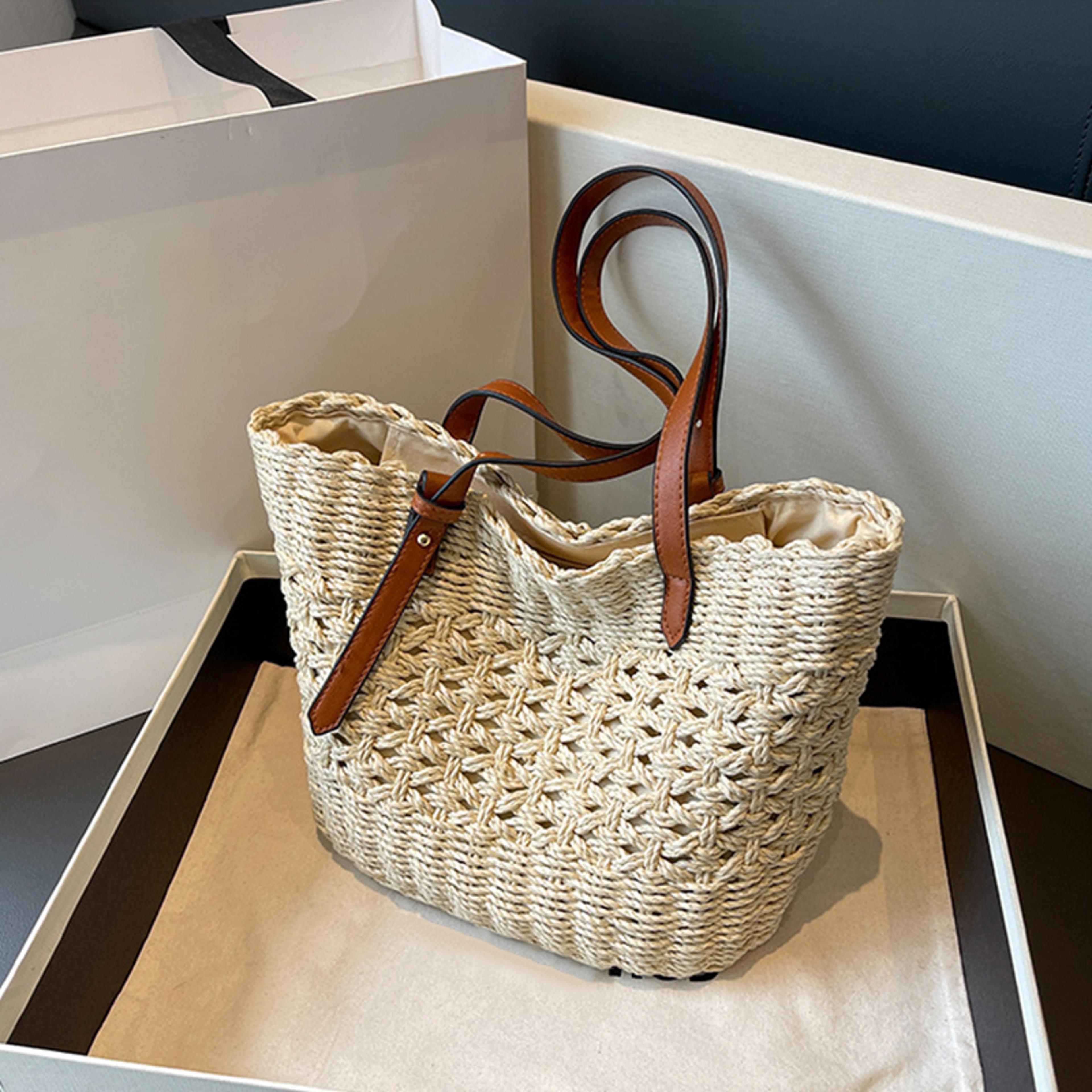 woven straw beach tote bag