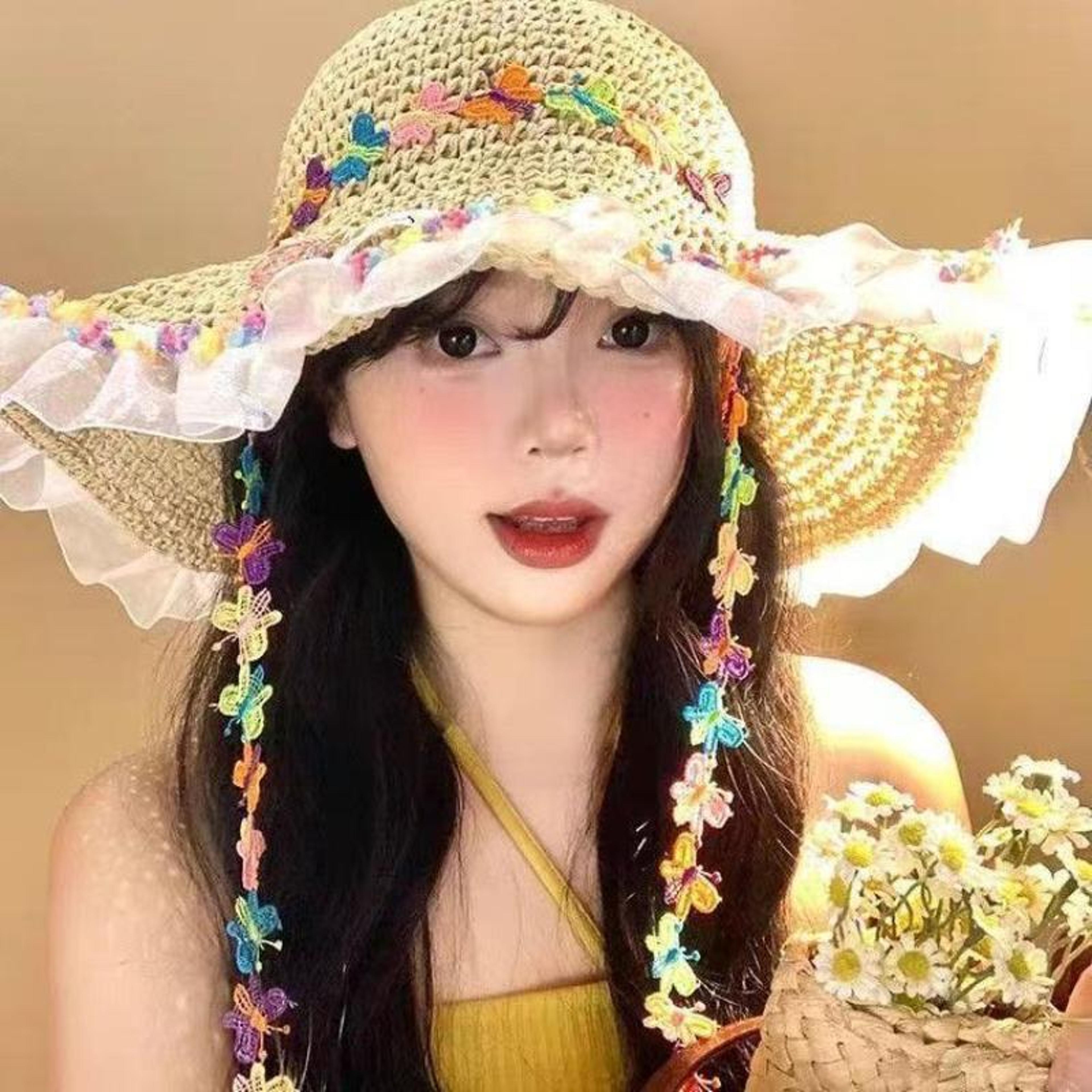 colorful butterfly straw sun hat