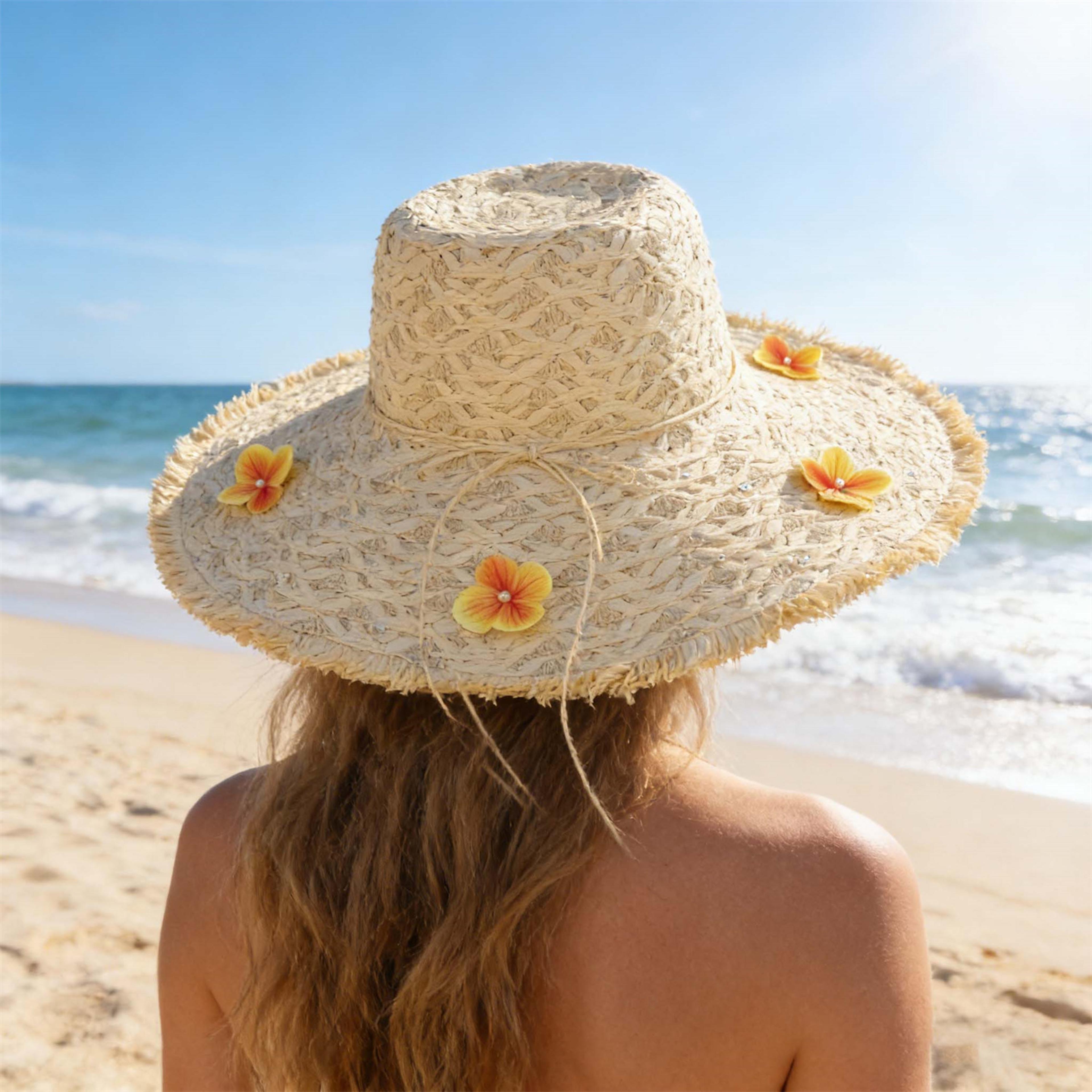 womens bow straw sun hat for beach and vacation