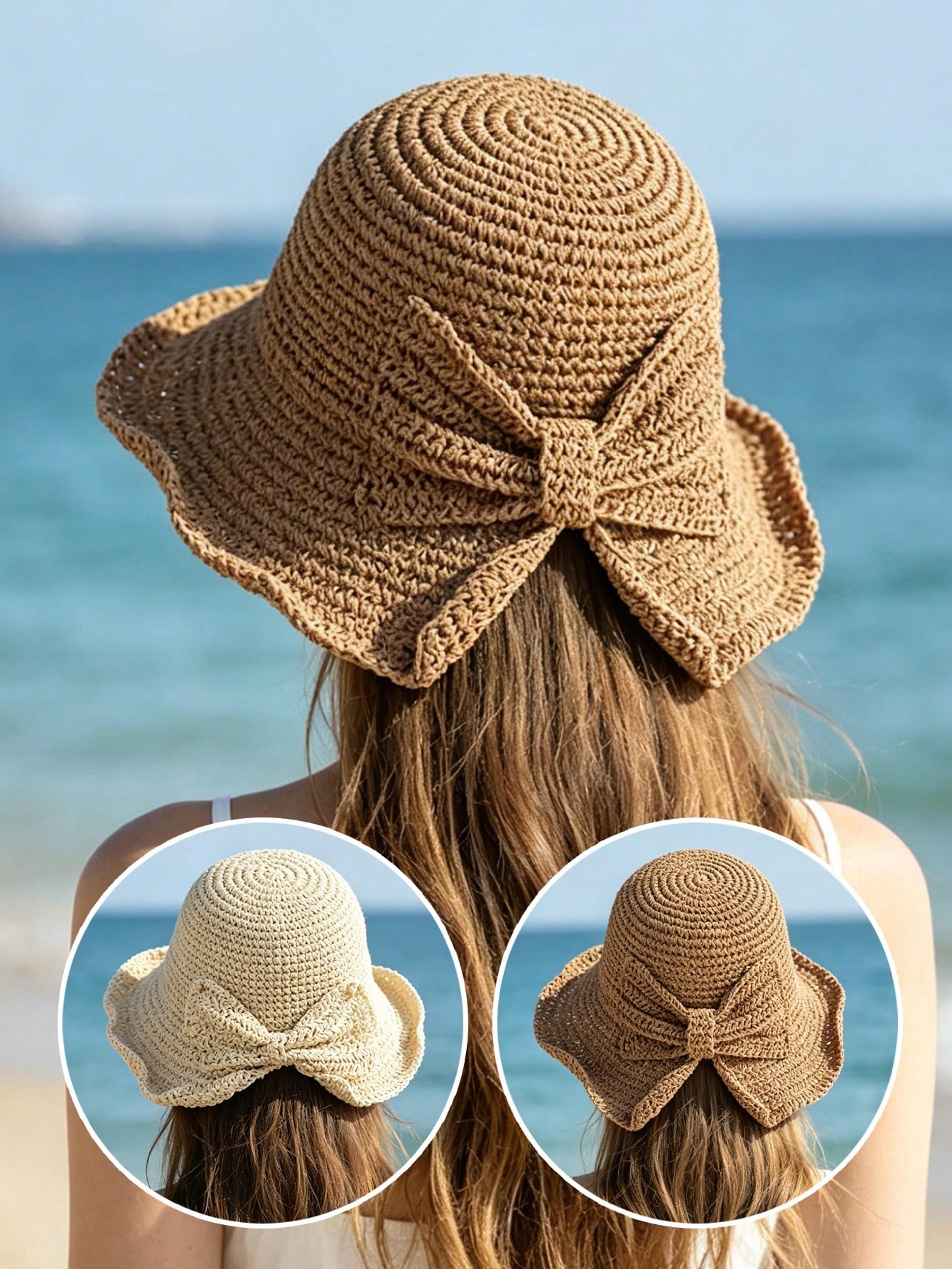 handmade crochet straw bucket hat for women with elegant bow and wide brim