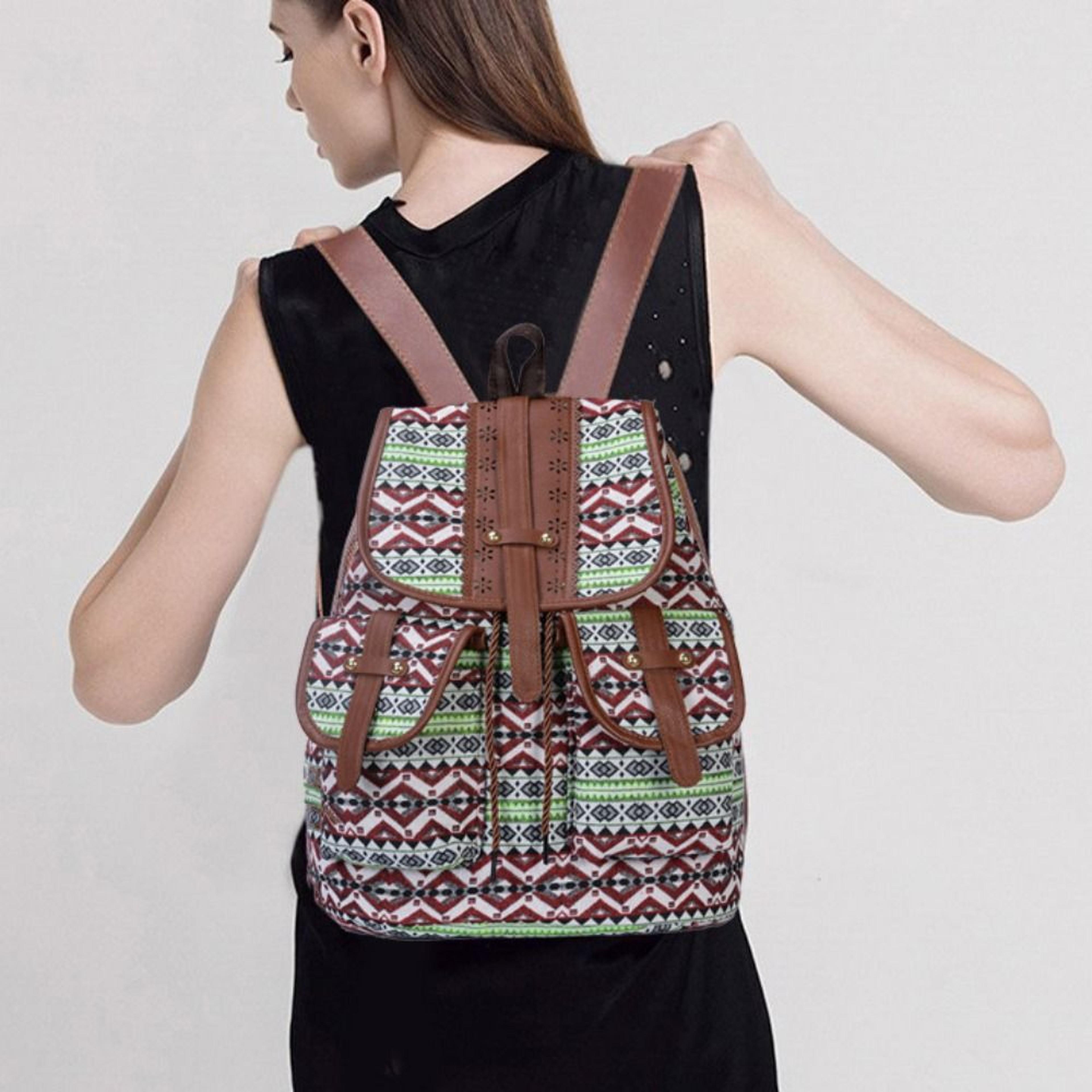 ethnic style canvas travel backpack for students