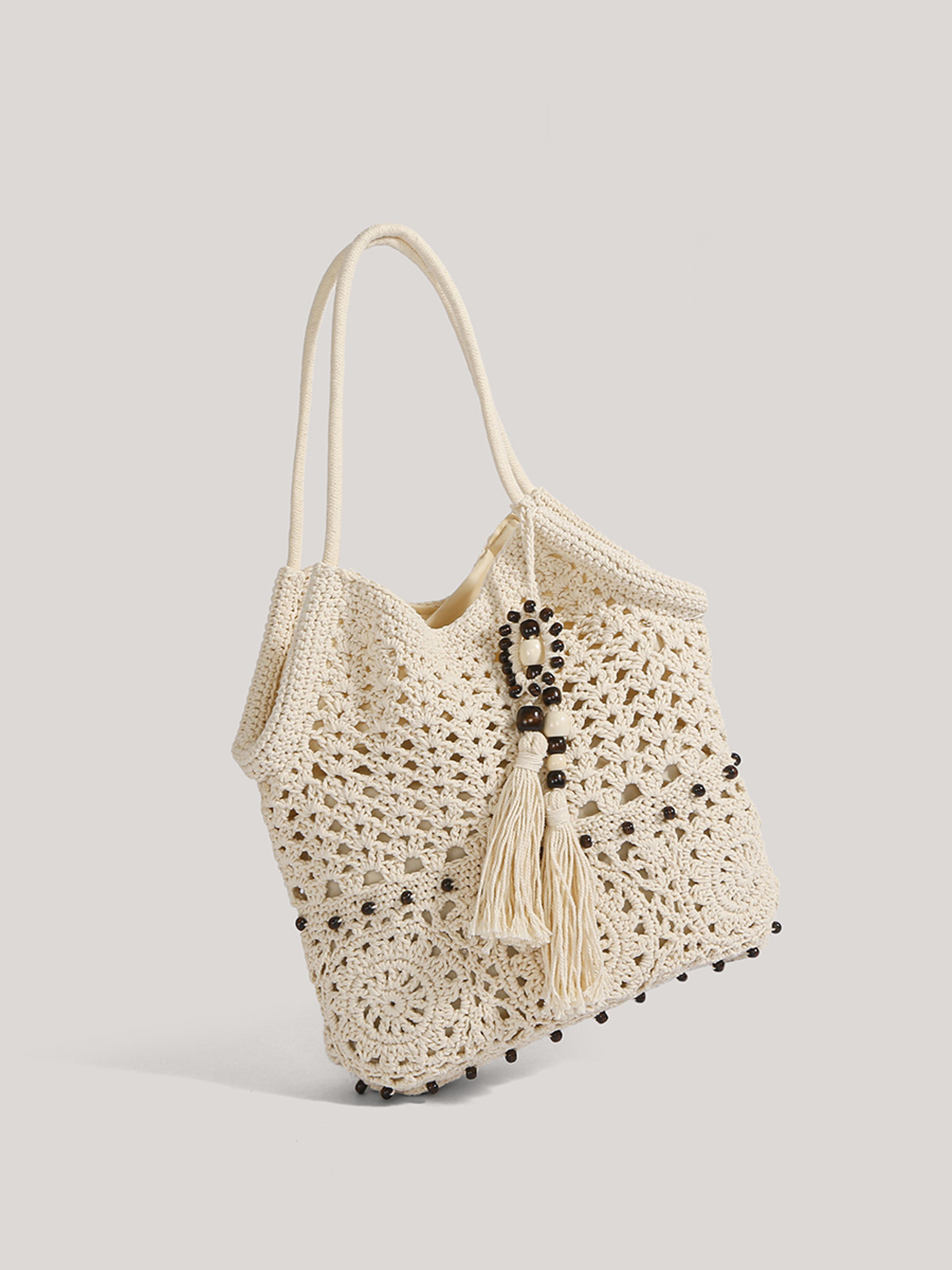 handcrafted cotton crochet beach tote