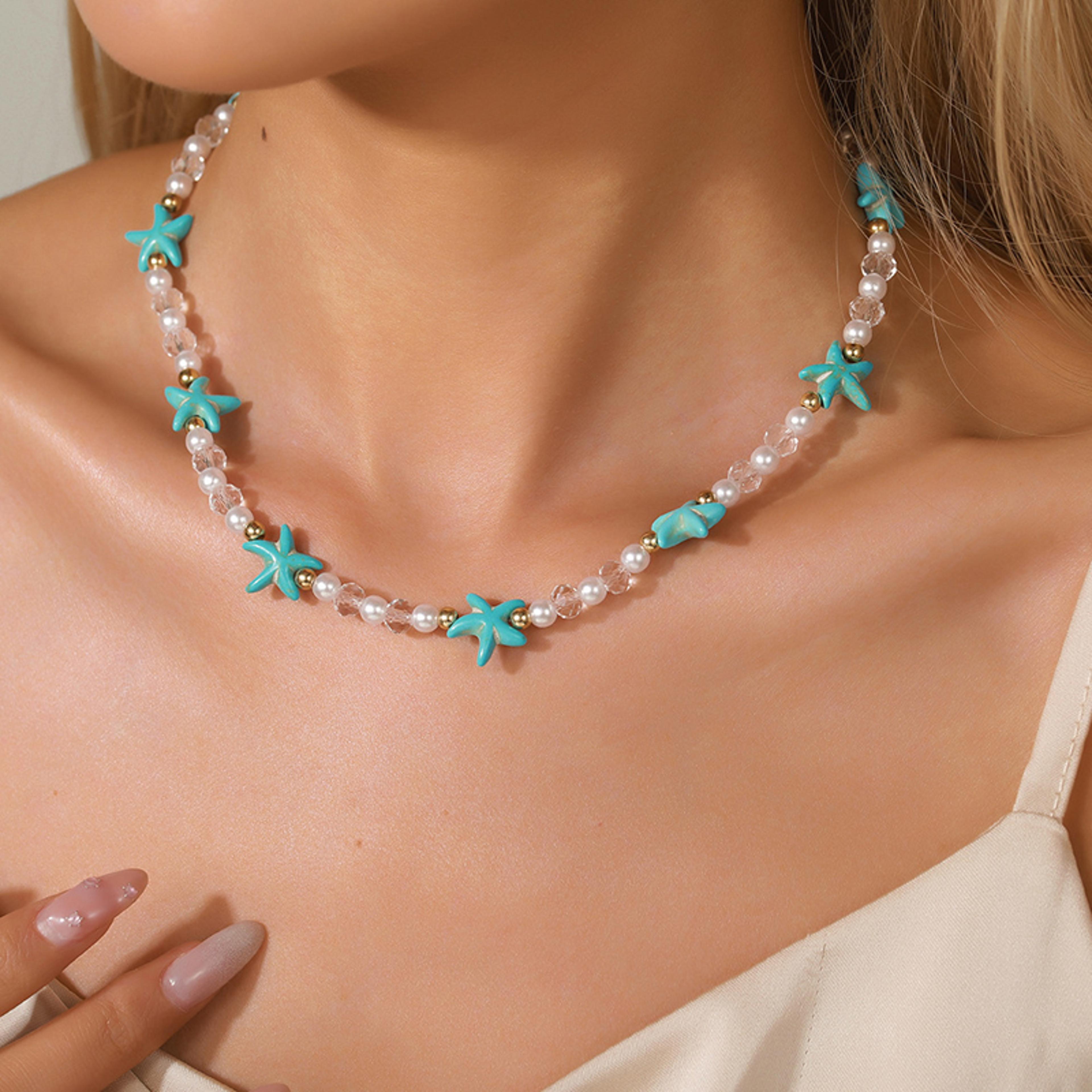 bohemian starfish pearl beaded adjustable beach necklace