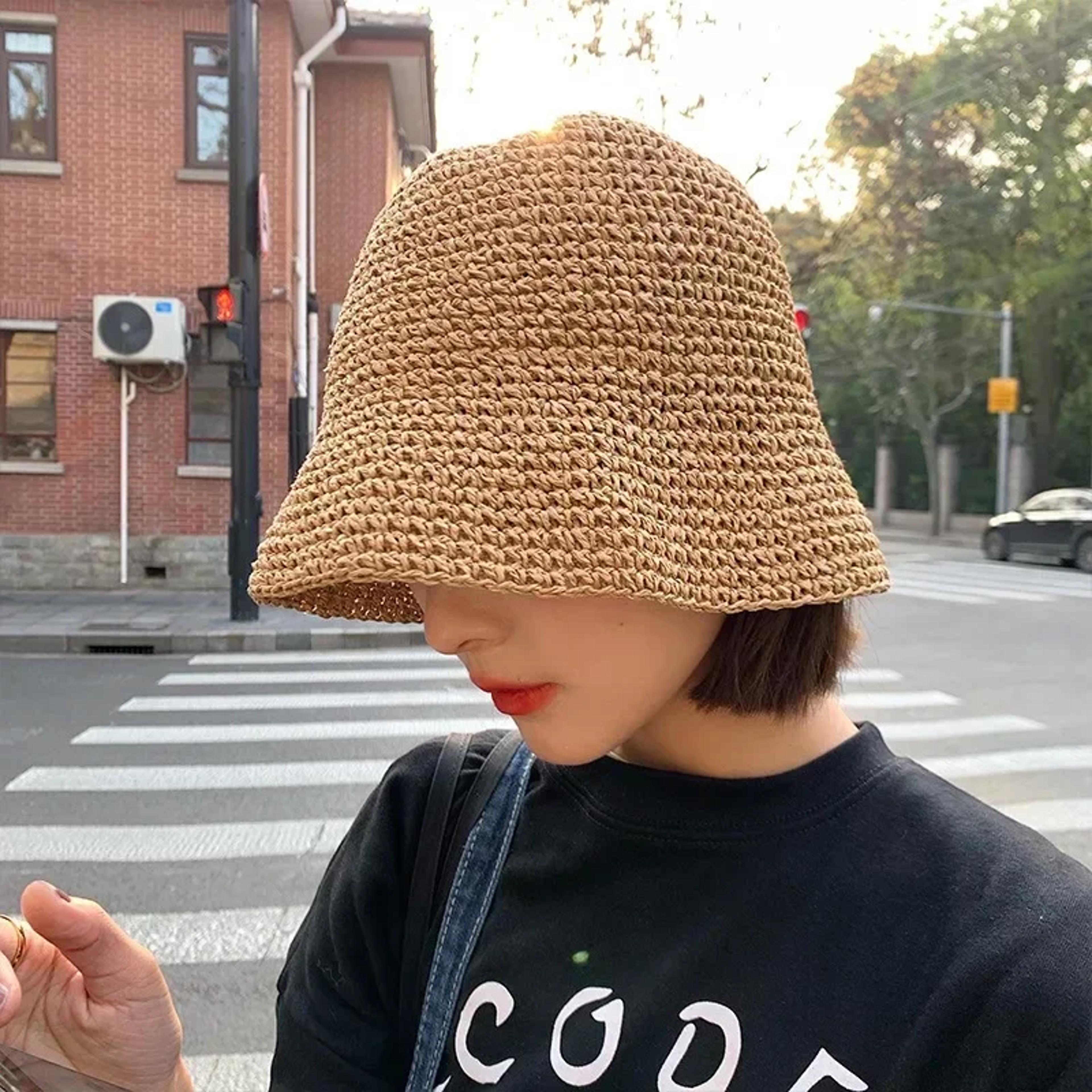 handmade straw bucket hat for women summer sun protection