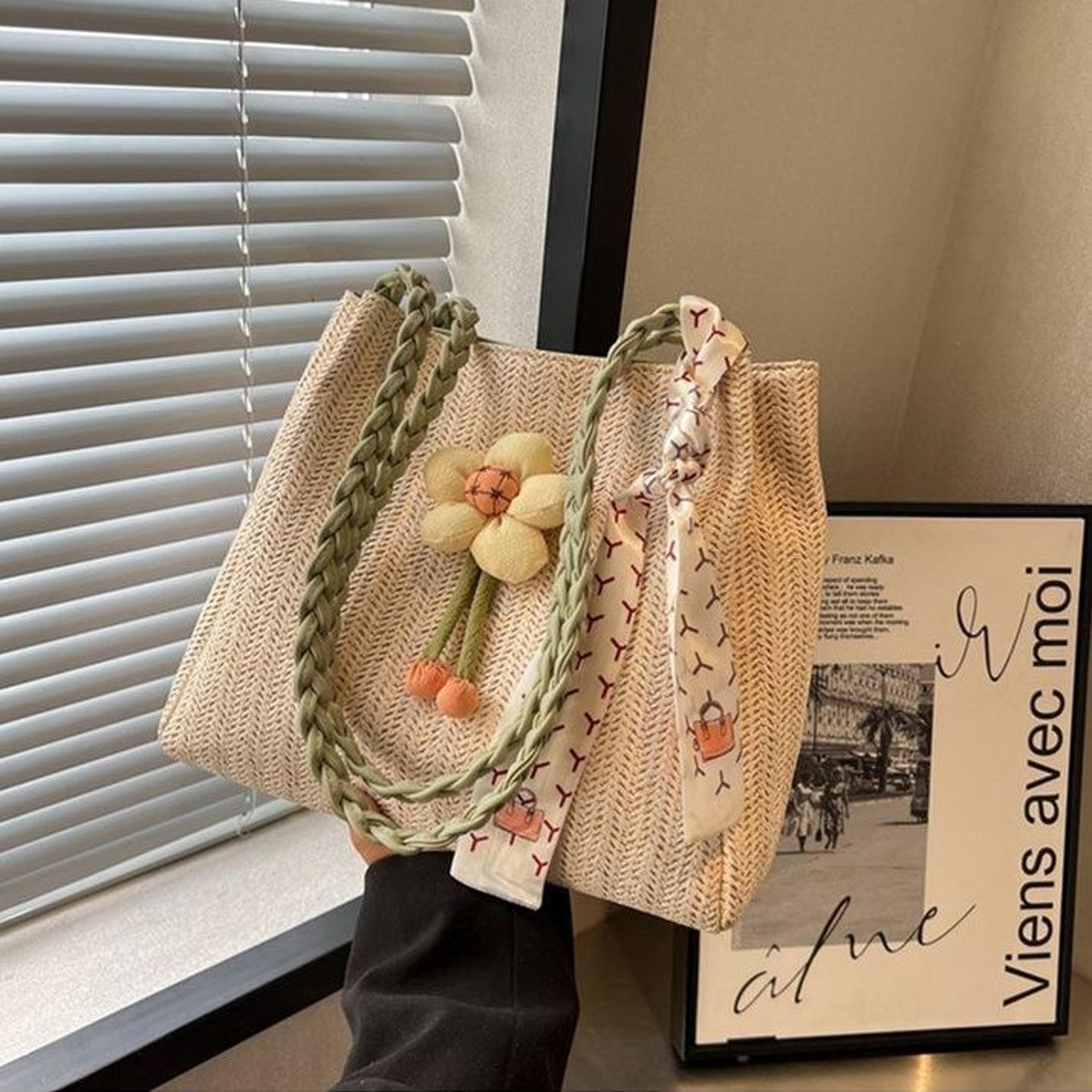 summer straw beach tote bag large capacity casual woven handbag