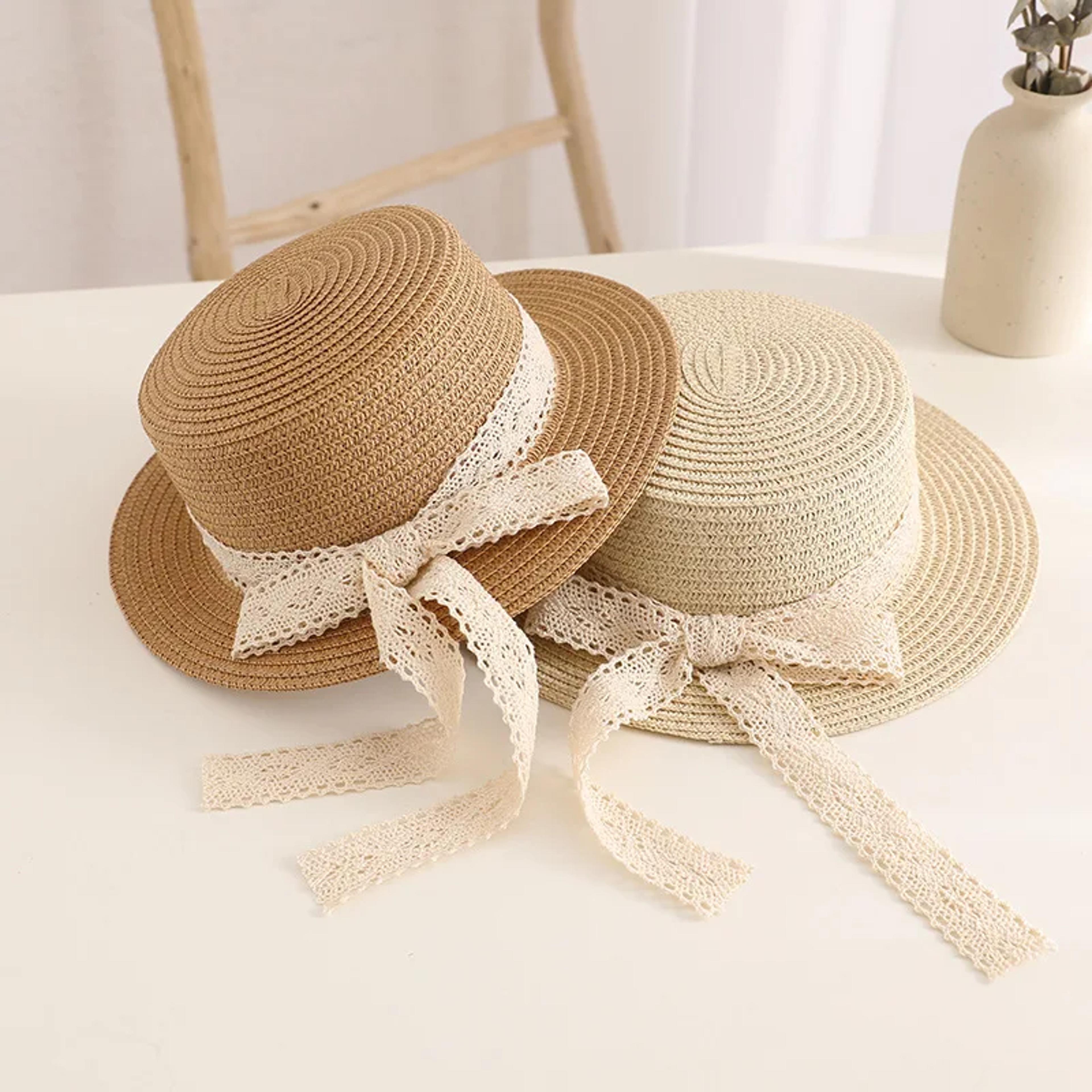 cute bow streamer kids straw hat for summer uv protection