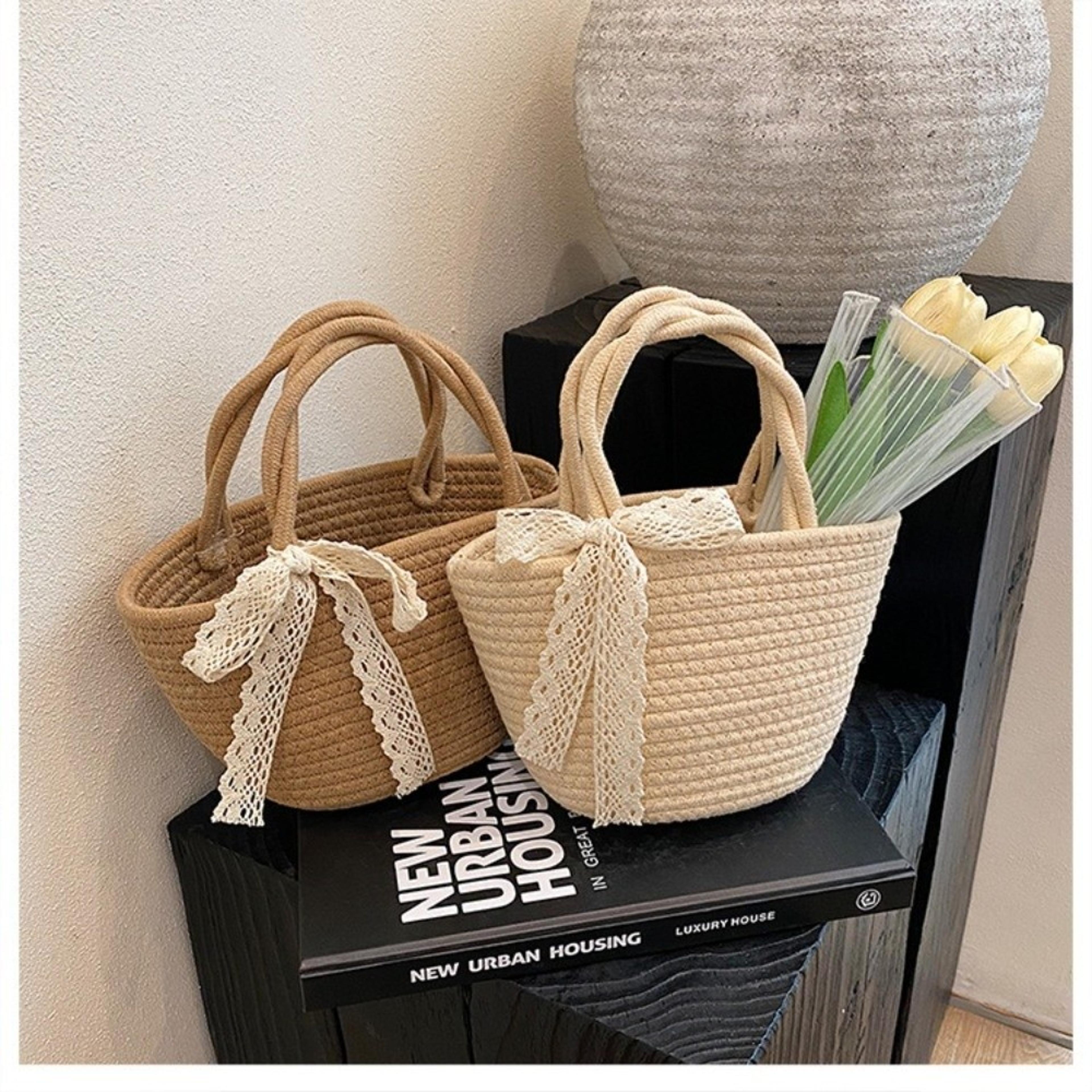 boho cotton rope woven beach handbag and lightweight shopping basket