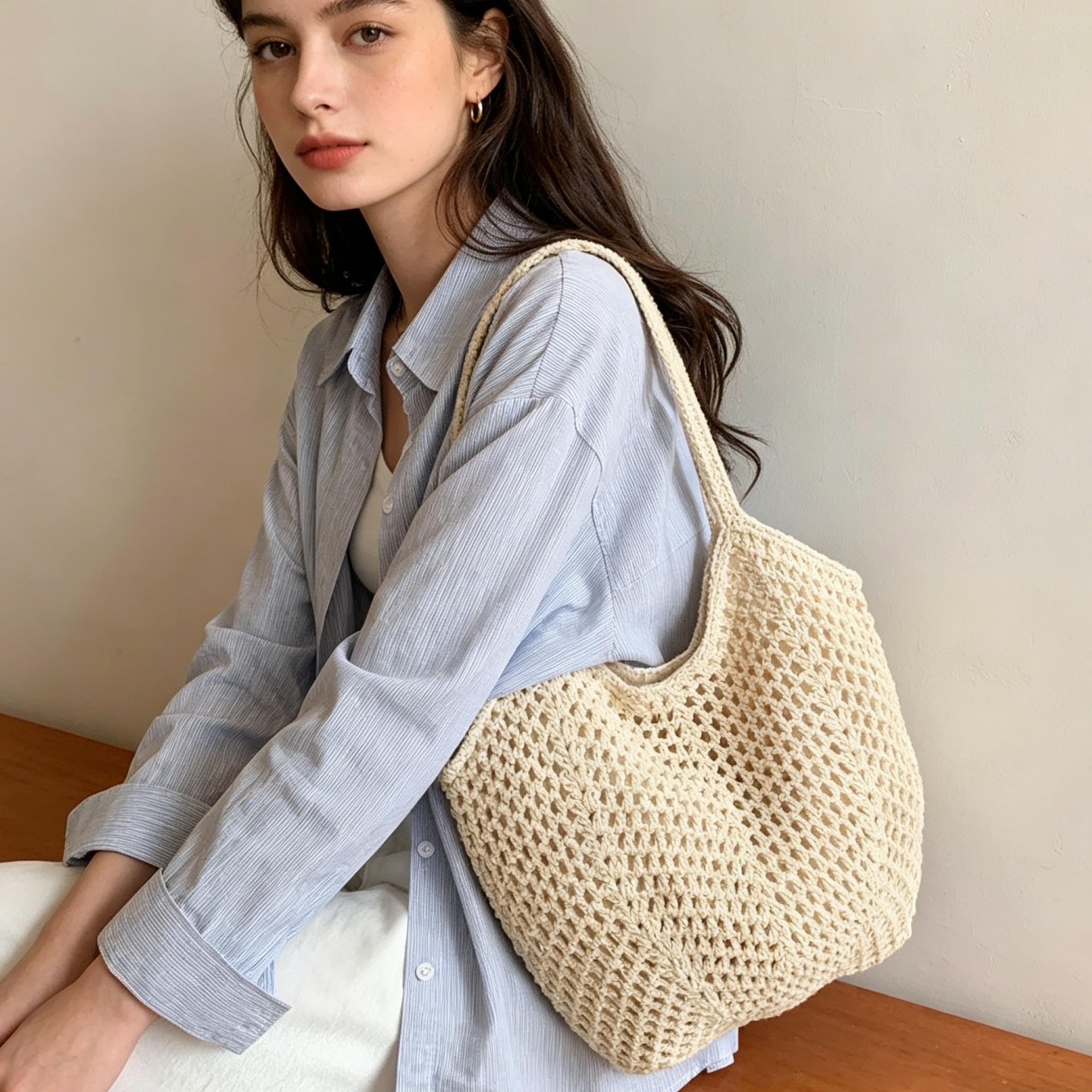 summer straw beach bag and woven tote purse
