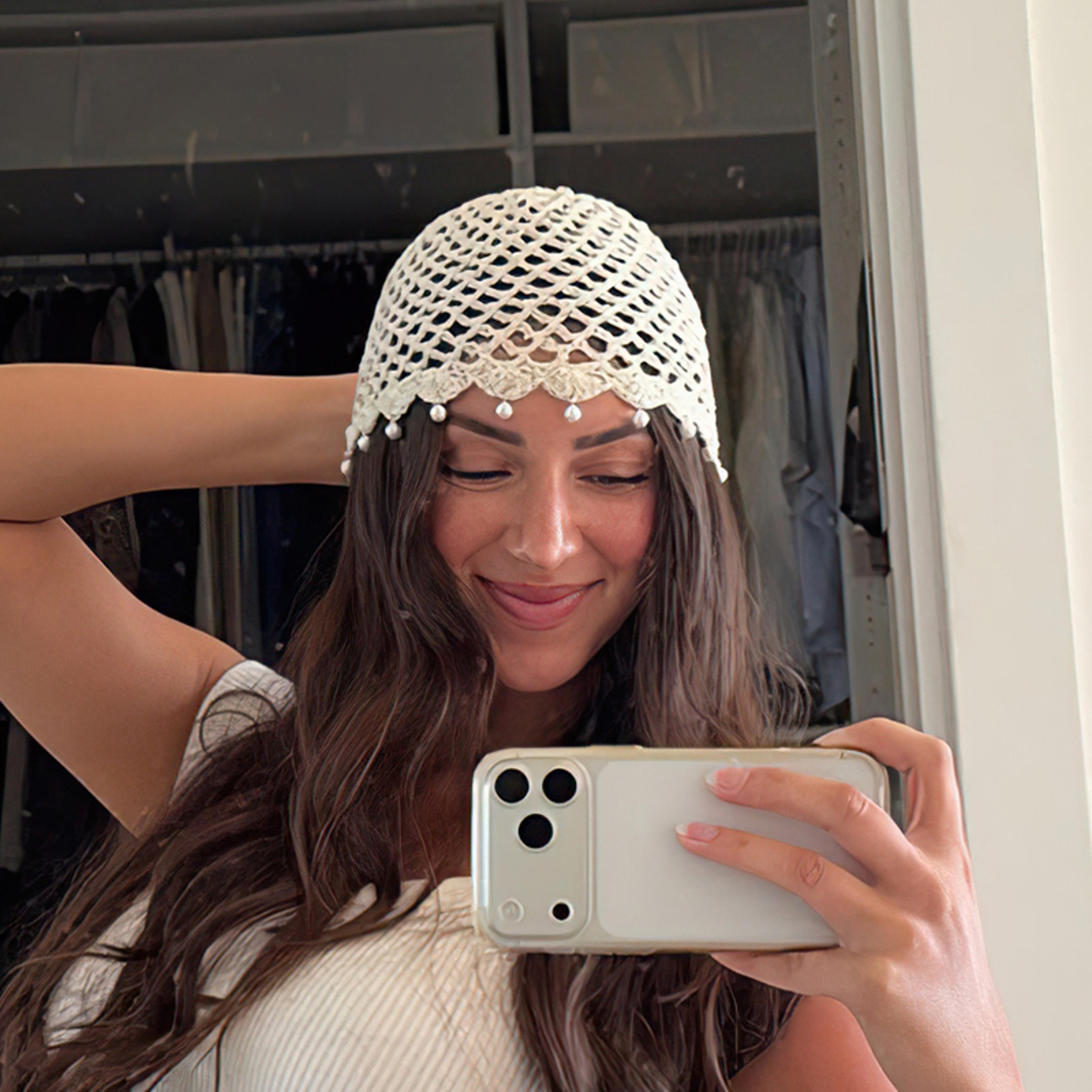 handmade pearl crochet beanie hat for women lightweight summer skull cap