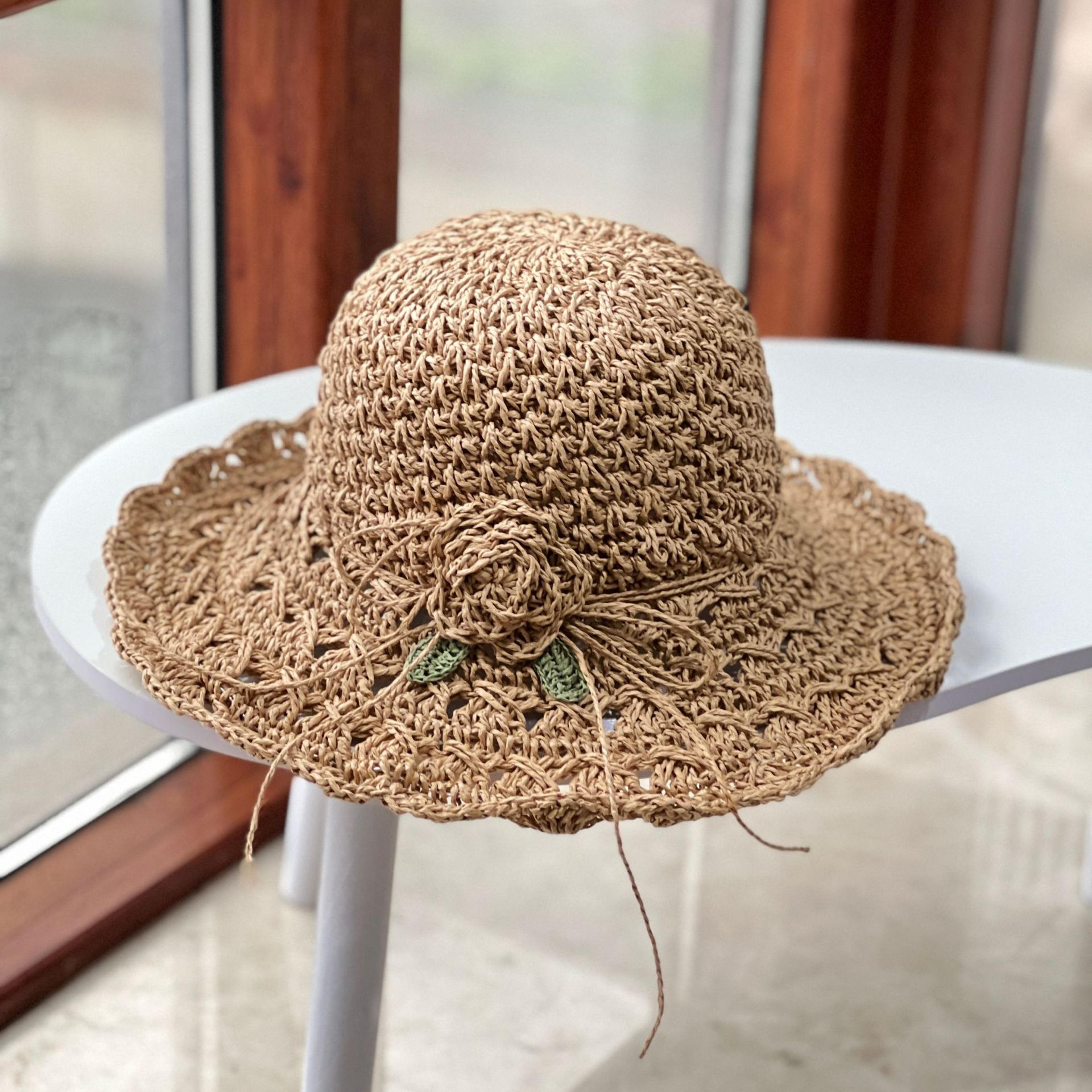 handwoven floral straw beach hat for women