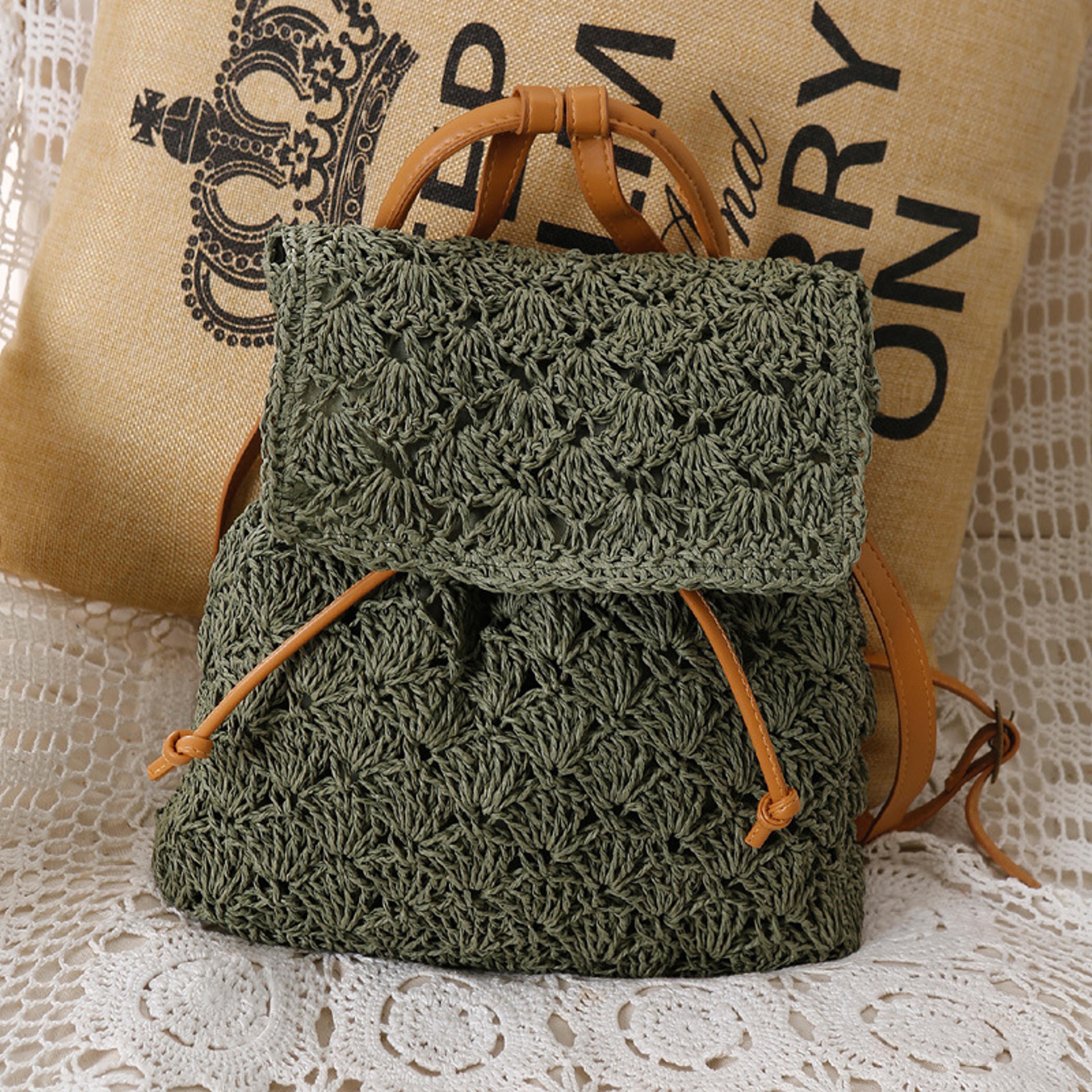 woven straw backpack for women handmade beach tote and travel bag