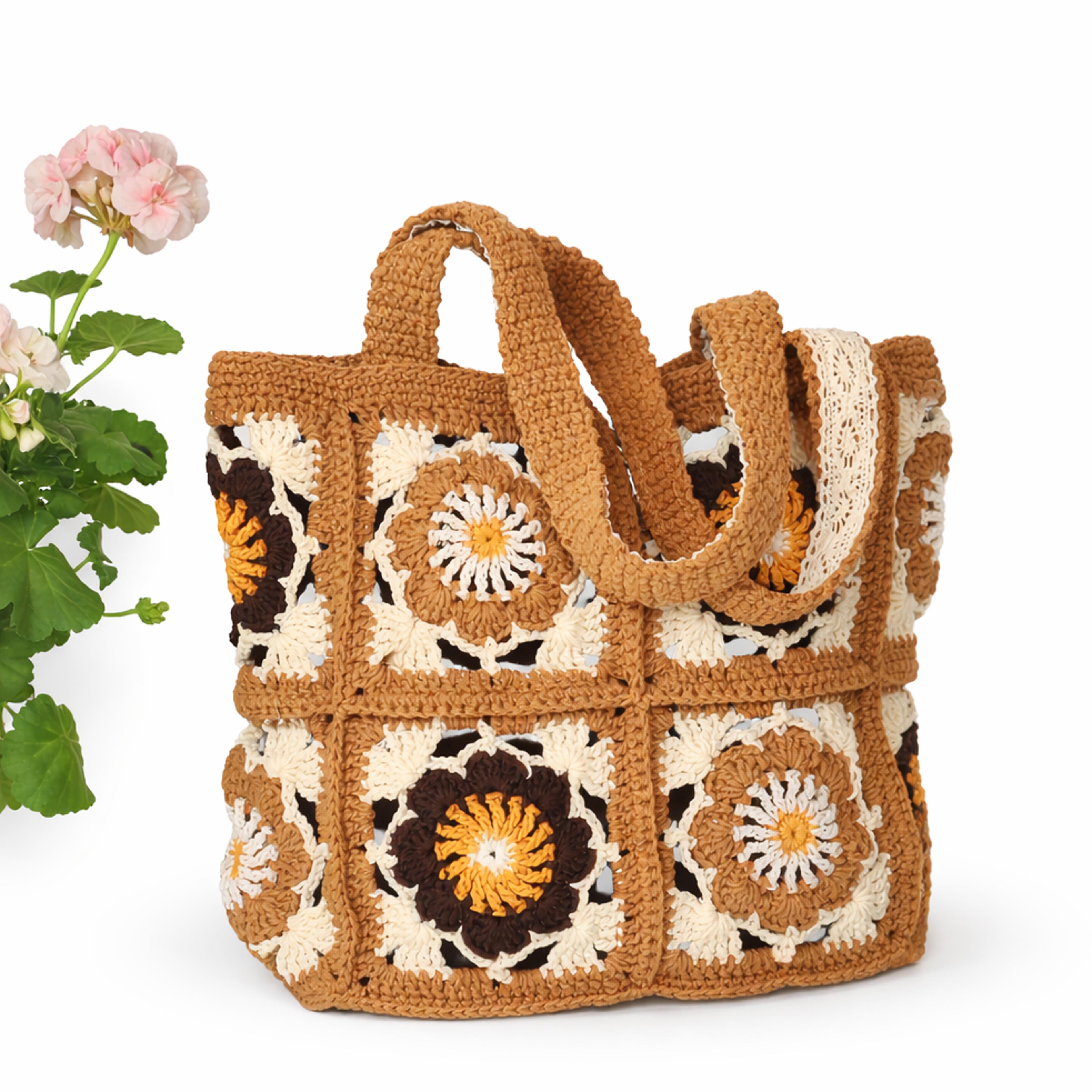 handmade crochet granny square shoulder bag