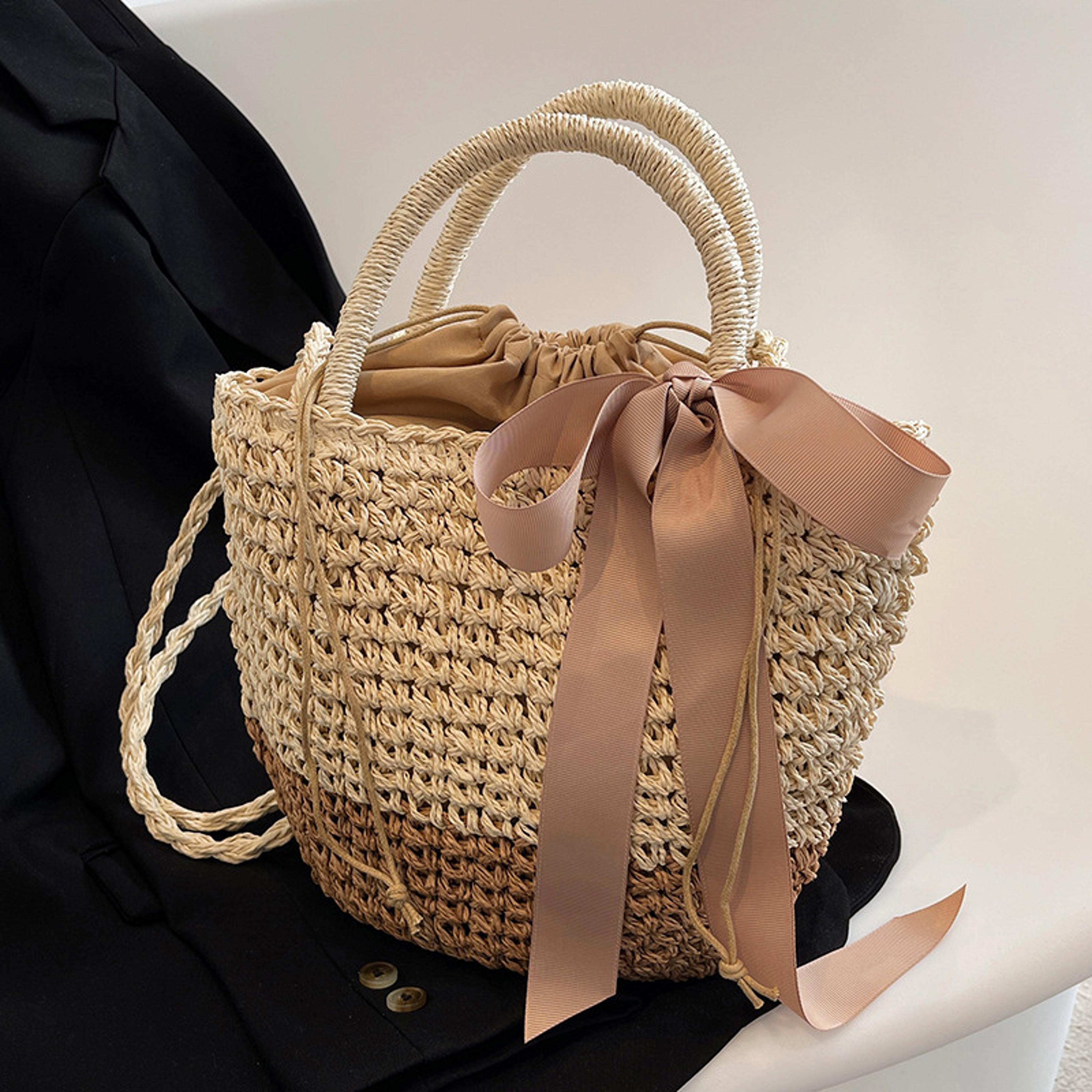 handmade woven straw beach tote bag for women
