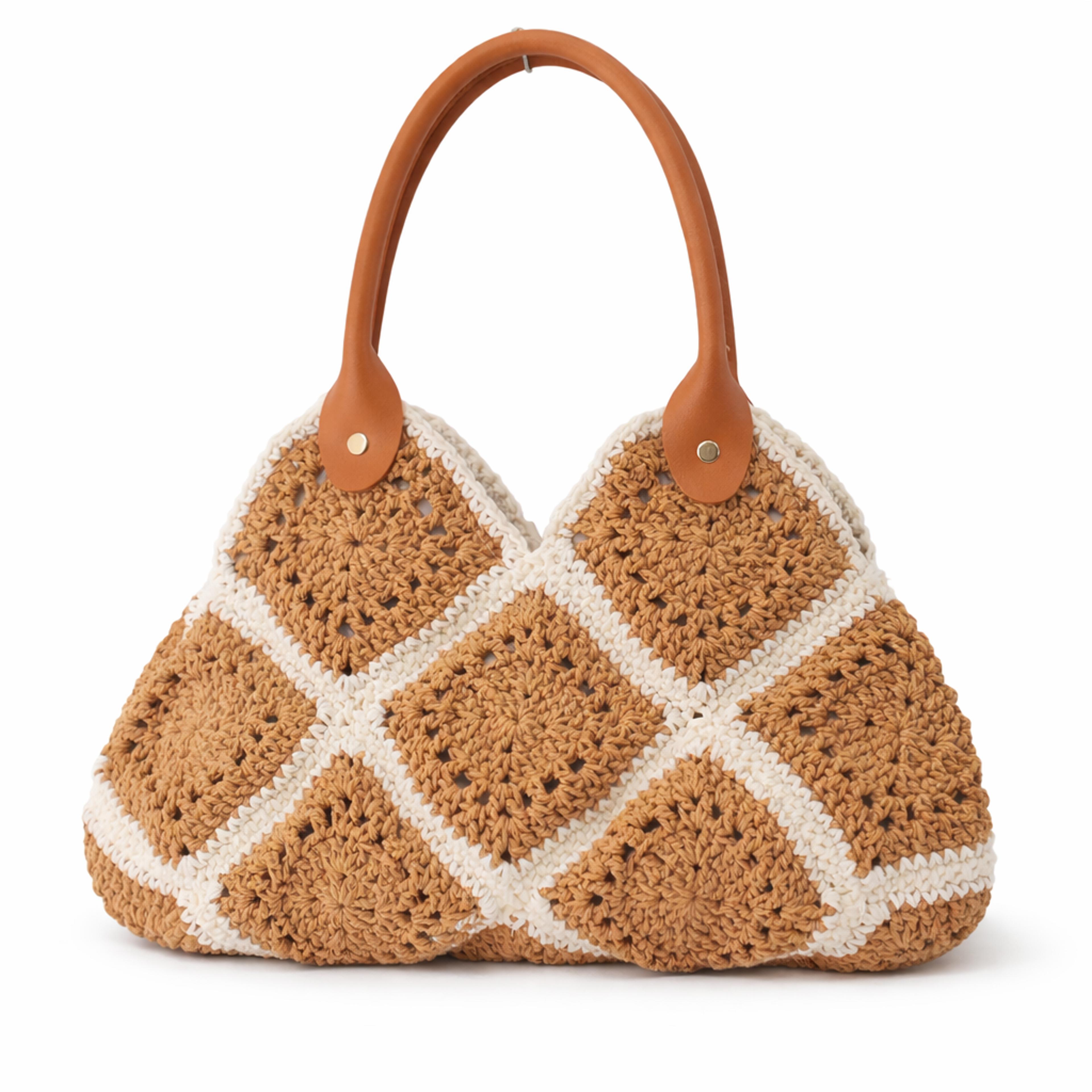 handmade crochet handbag vintage granny square tote with leather handle