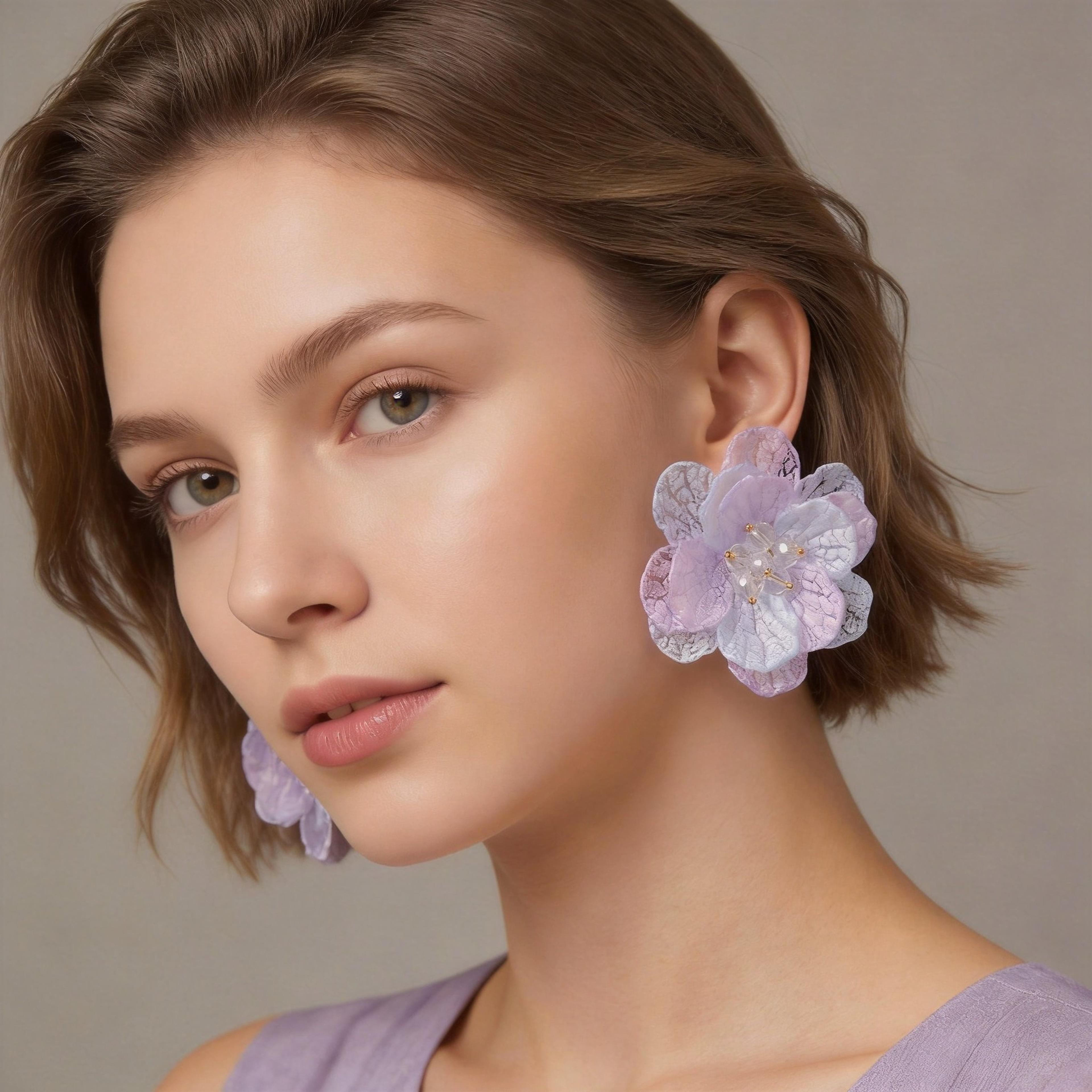 purple flower stud earrings crystal bead earrings cute floral jewelry gift