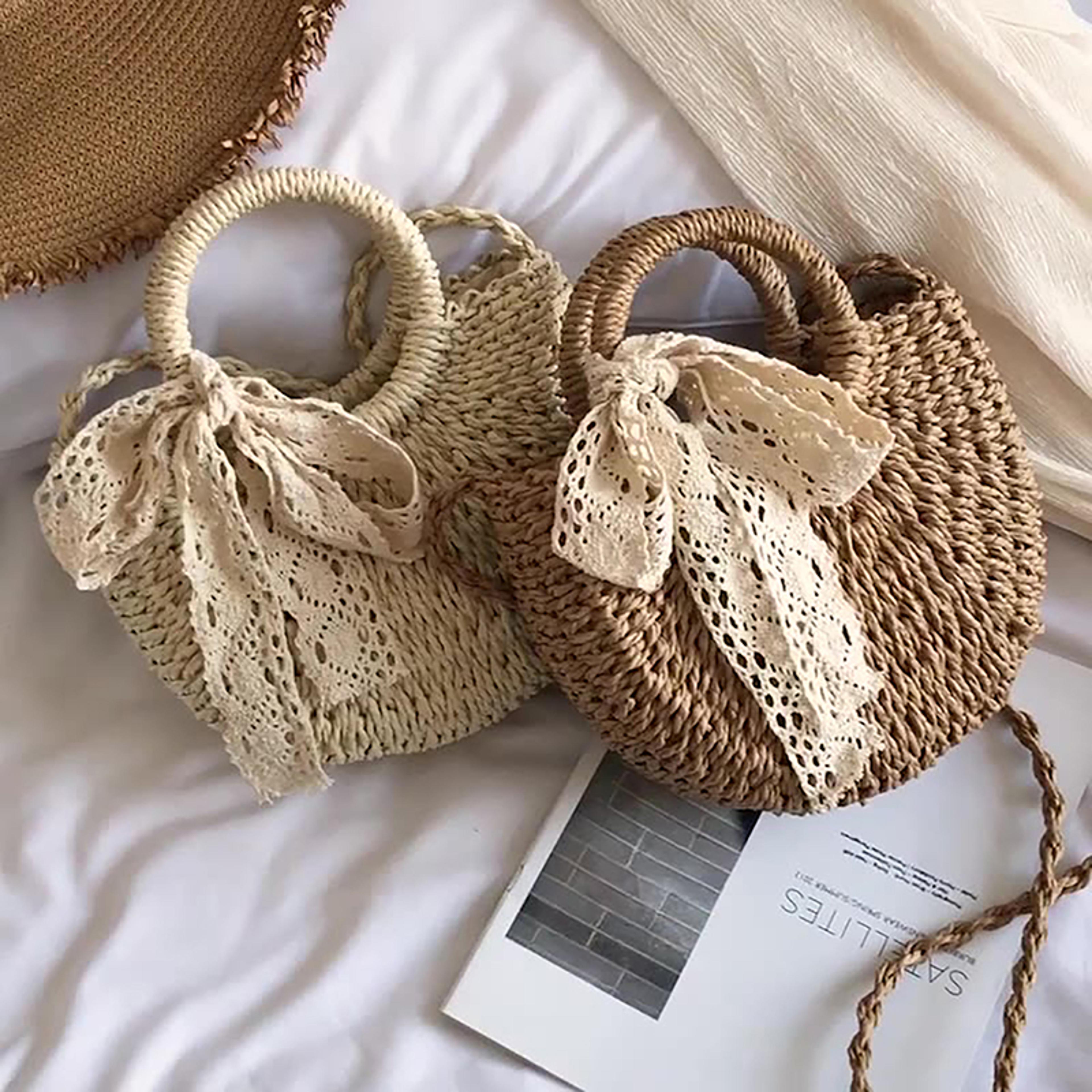 handmade rattan crossbody straw beach bag