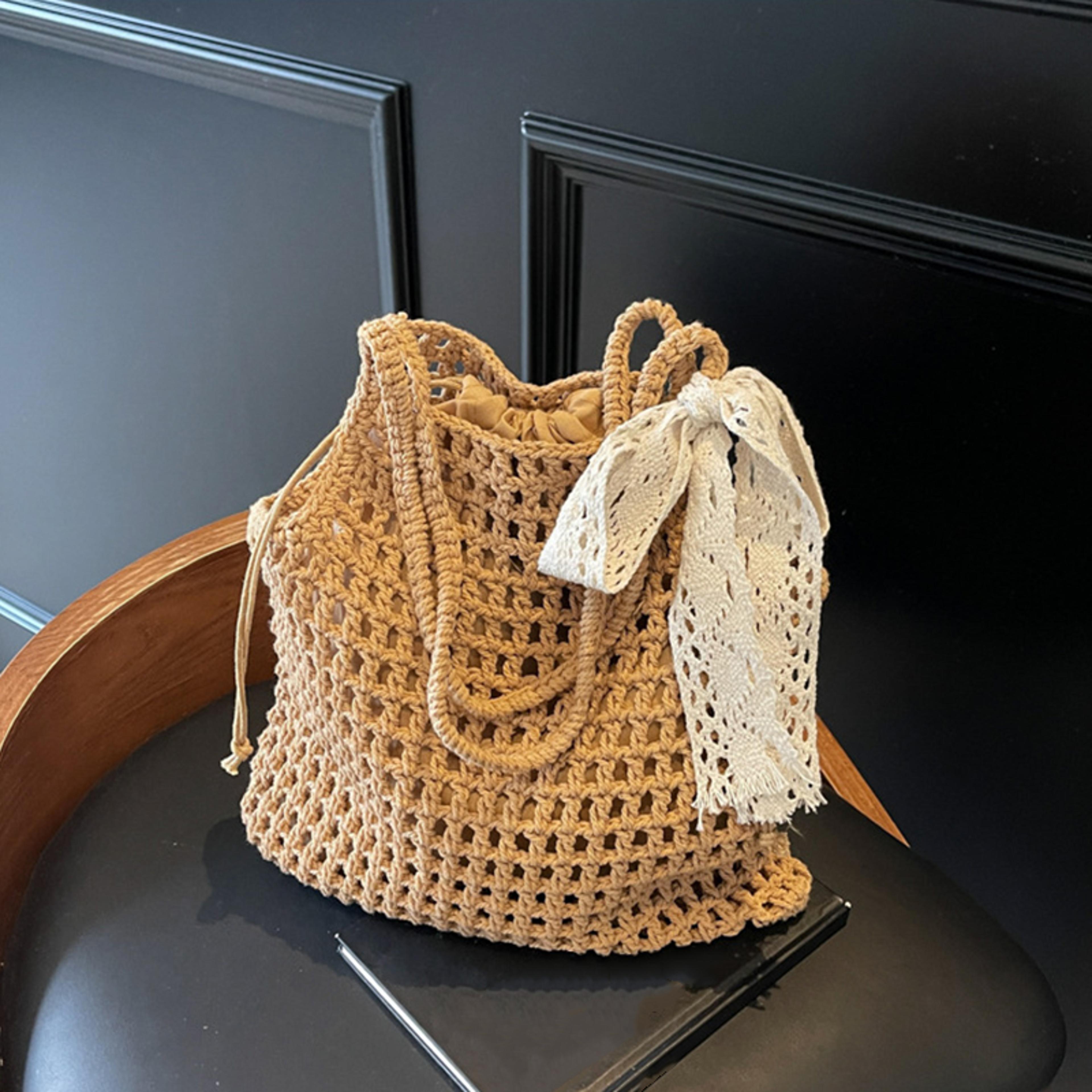 chic crochet lace bow tote bag