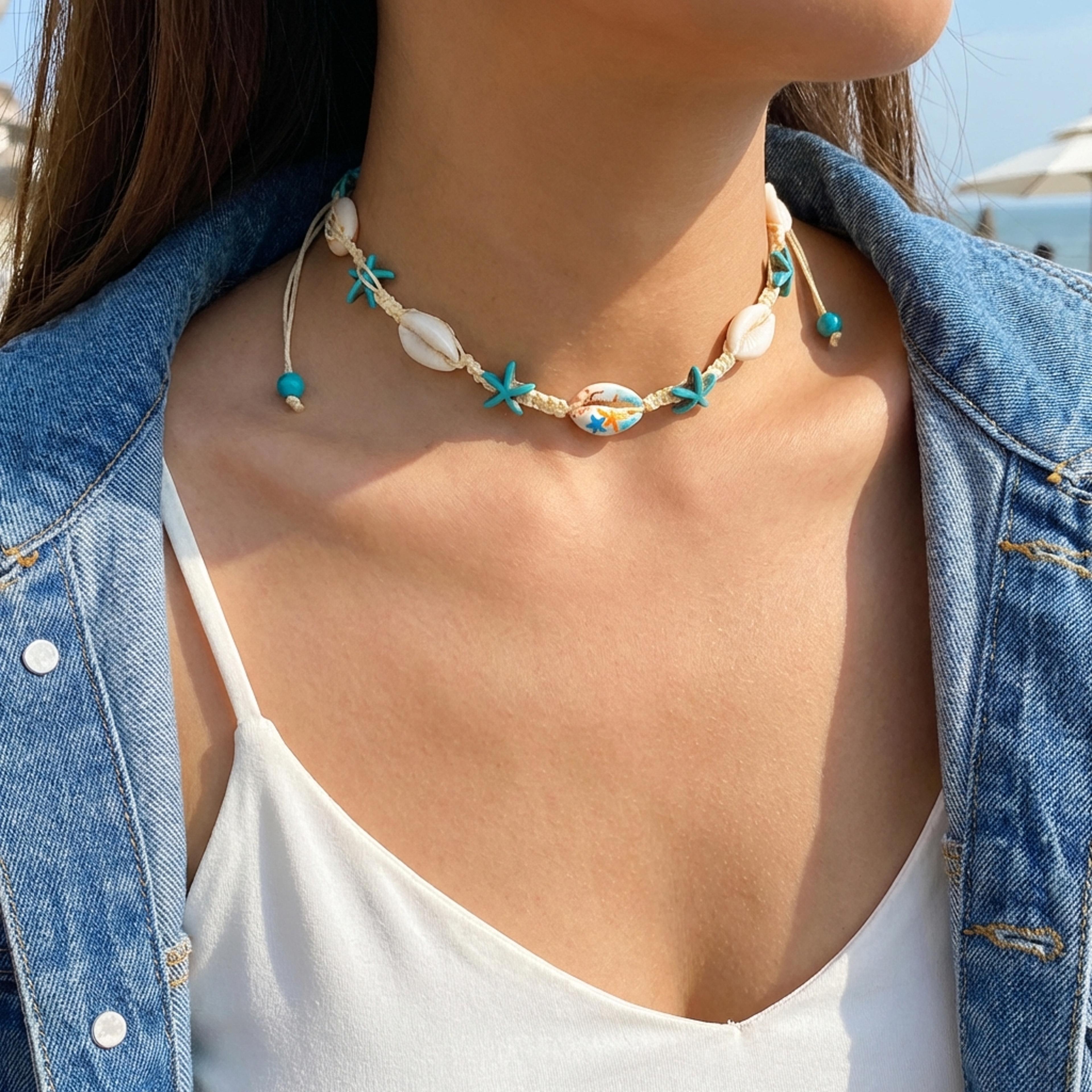 summer boho cowrie shell choker necklace