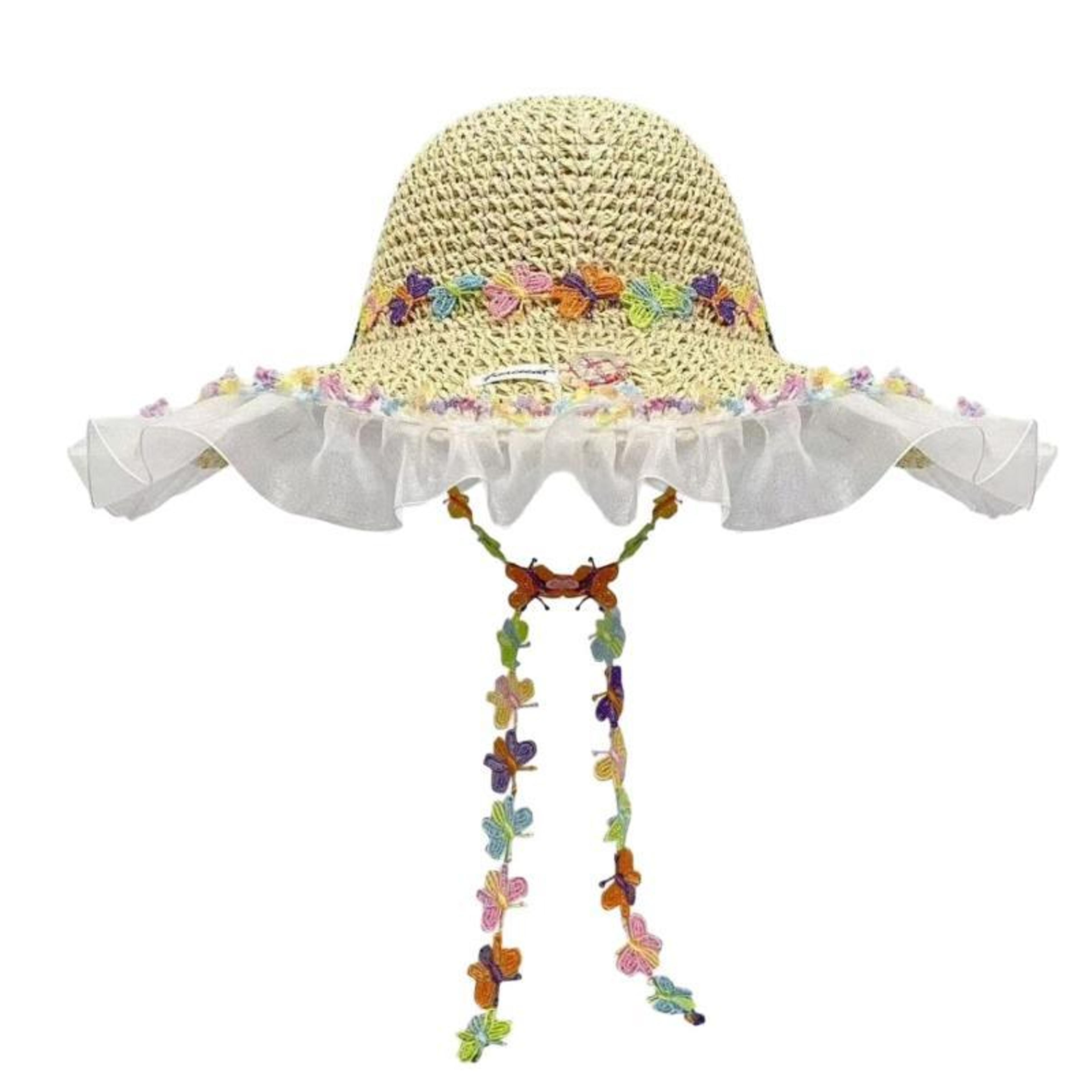 summer colorful butterfly lace trimmed straw hat for women