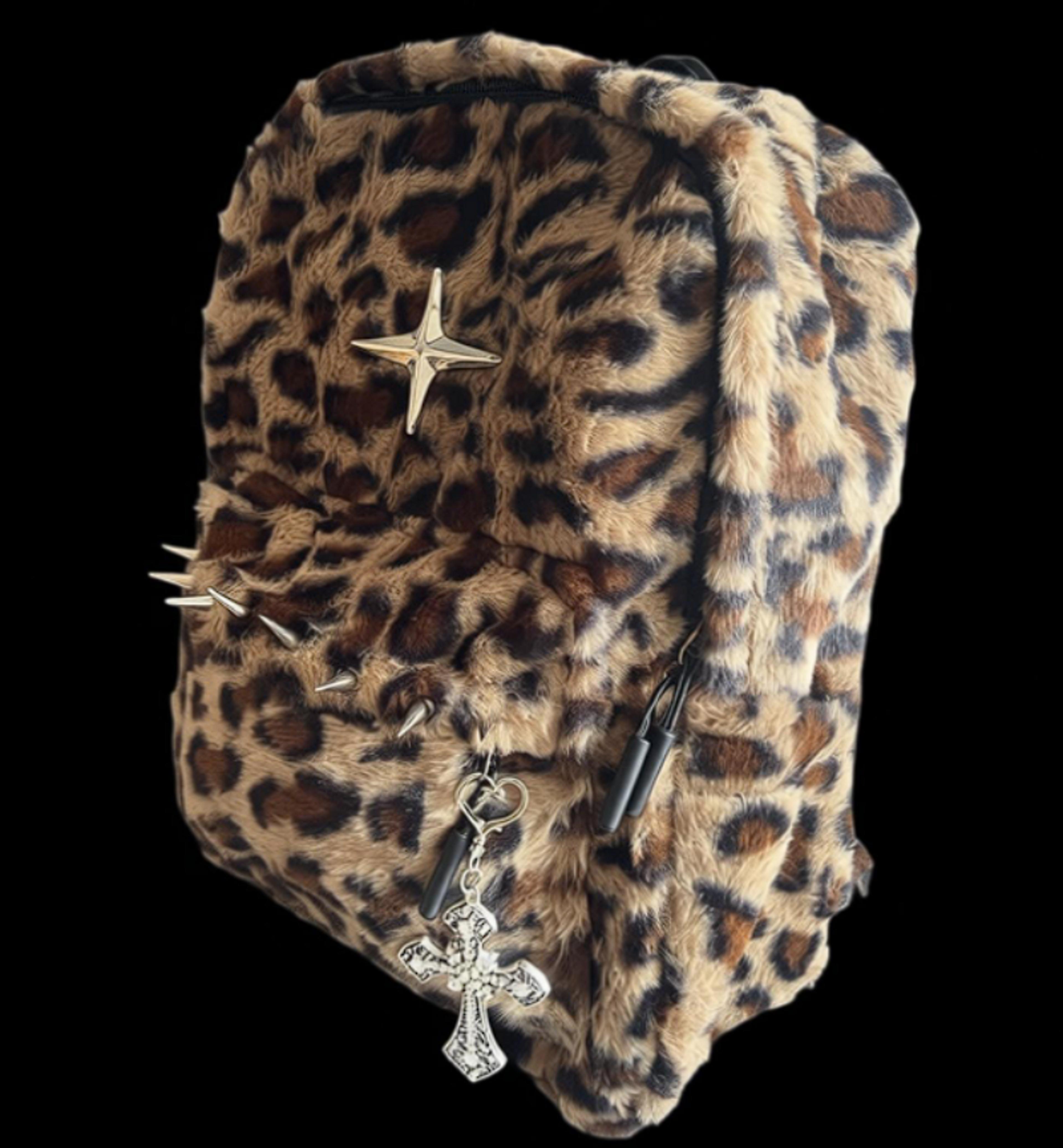 leopard print fuffy backpack for women